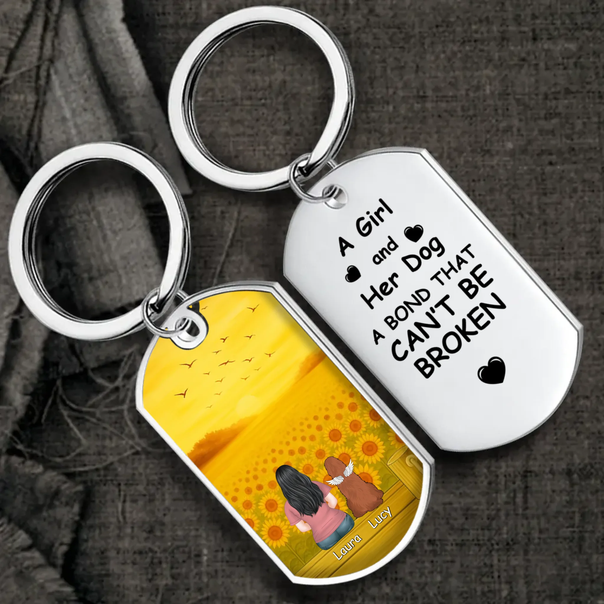 Personalized Girl & Dog Illustration Keychain “A Bond That Can’t Be Broken” – Custom Names Keepsake - 89Prints