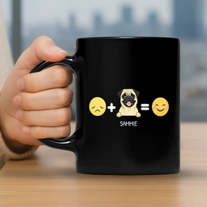 Emotional Pet Black Mug With Sad + Pet = Happy Design, Personalized Name - 89Prints