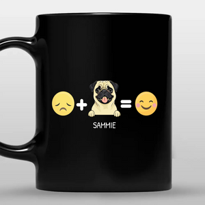 Emotional Pet Black Mug With Sad + Pet = Happy Design, Personalized Name - 89Prints