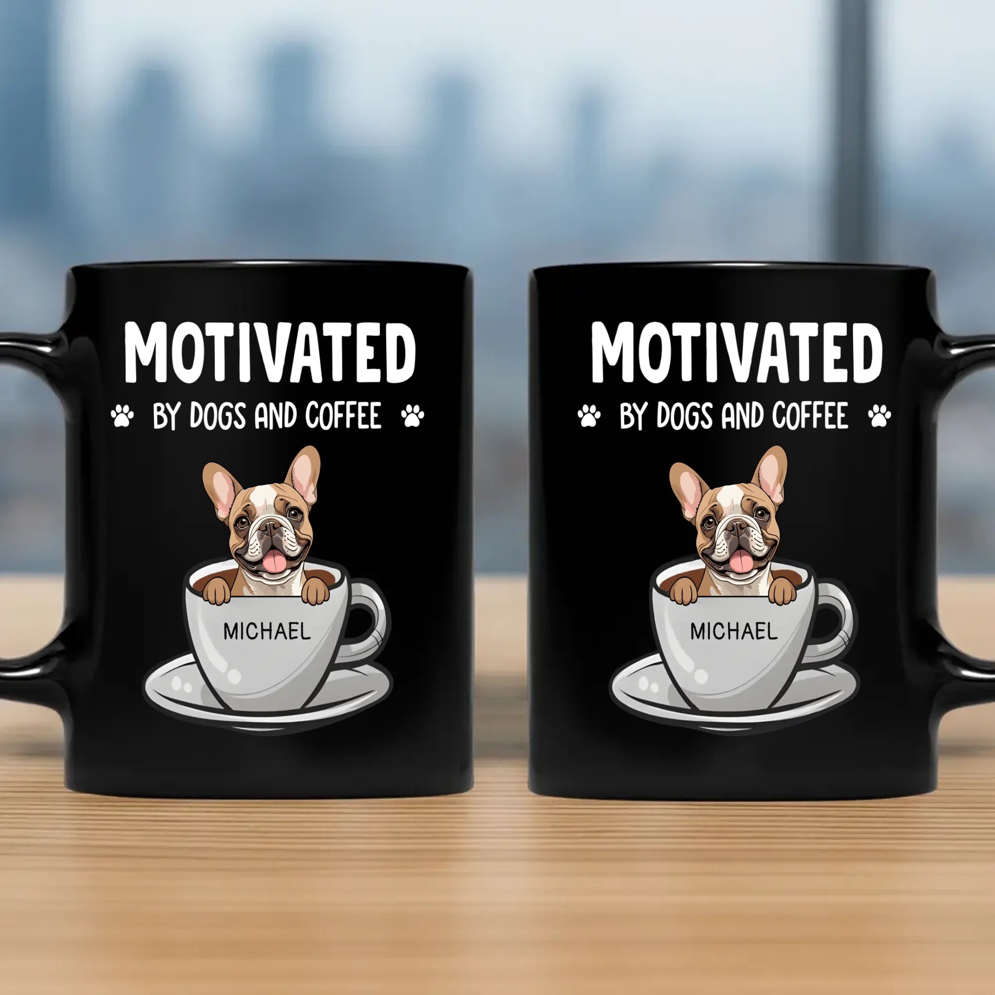 Individualized Dog Mug “Motivated By Dogs And Coffee” - 89Prints