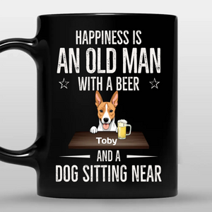 Playful Dog Mug - Happiness Is An Old Man With A Beer And A Dog Sitting Near - 89Prints