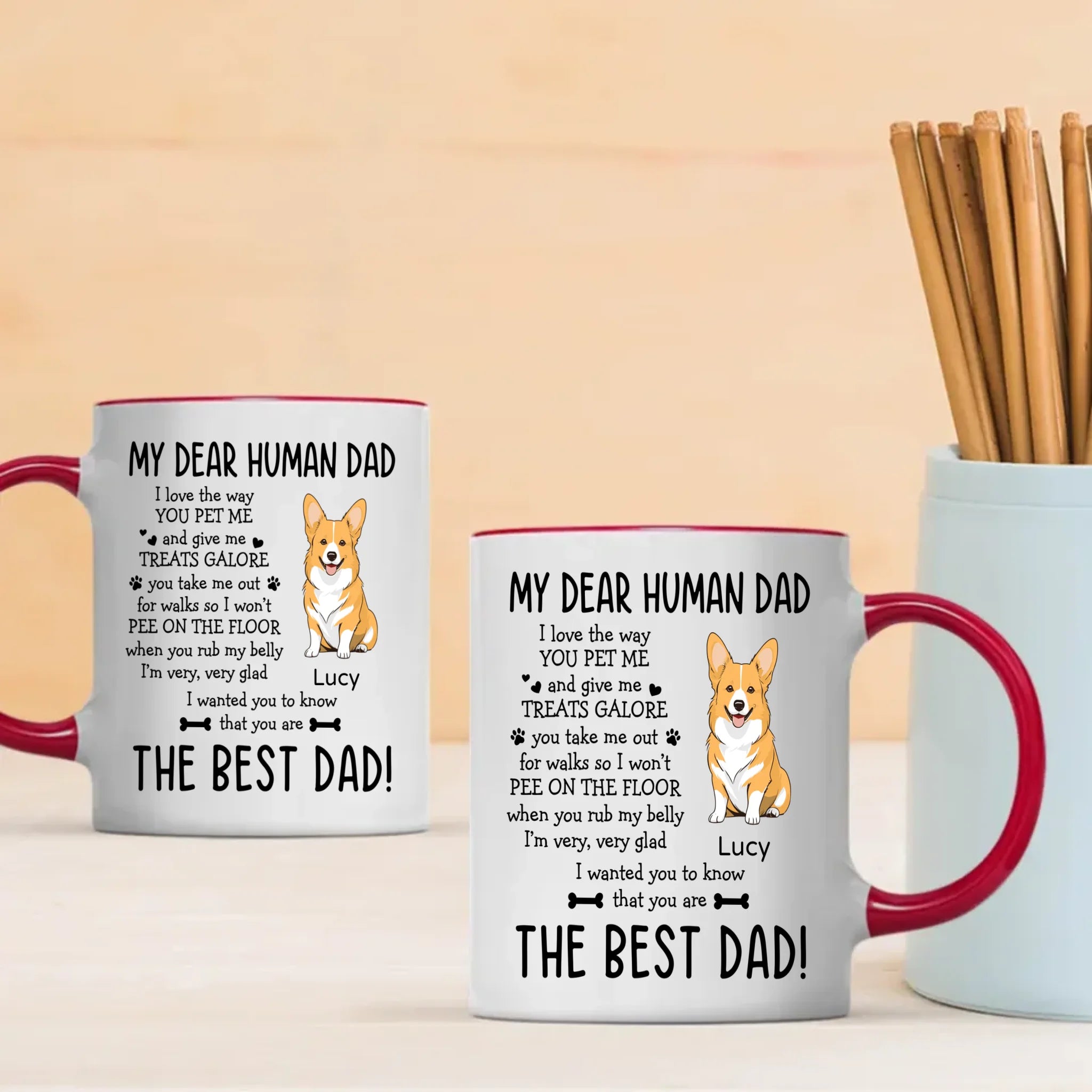 Heartfelt Custom Dog Mug - My Dear Human Dad, The Best Dad - 89Prints