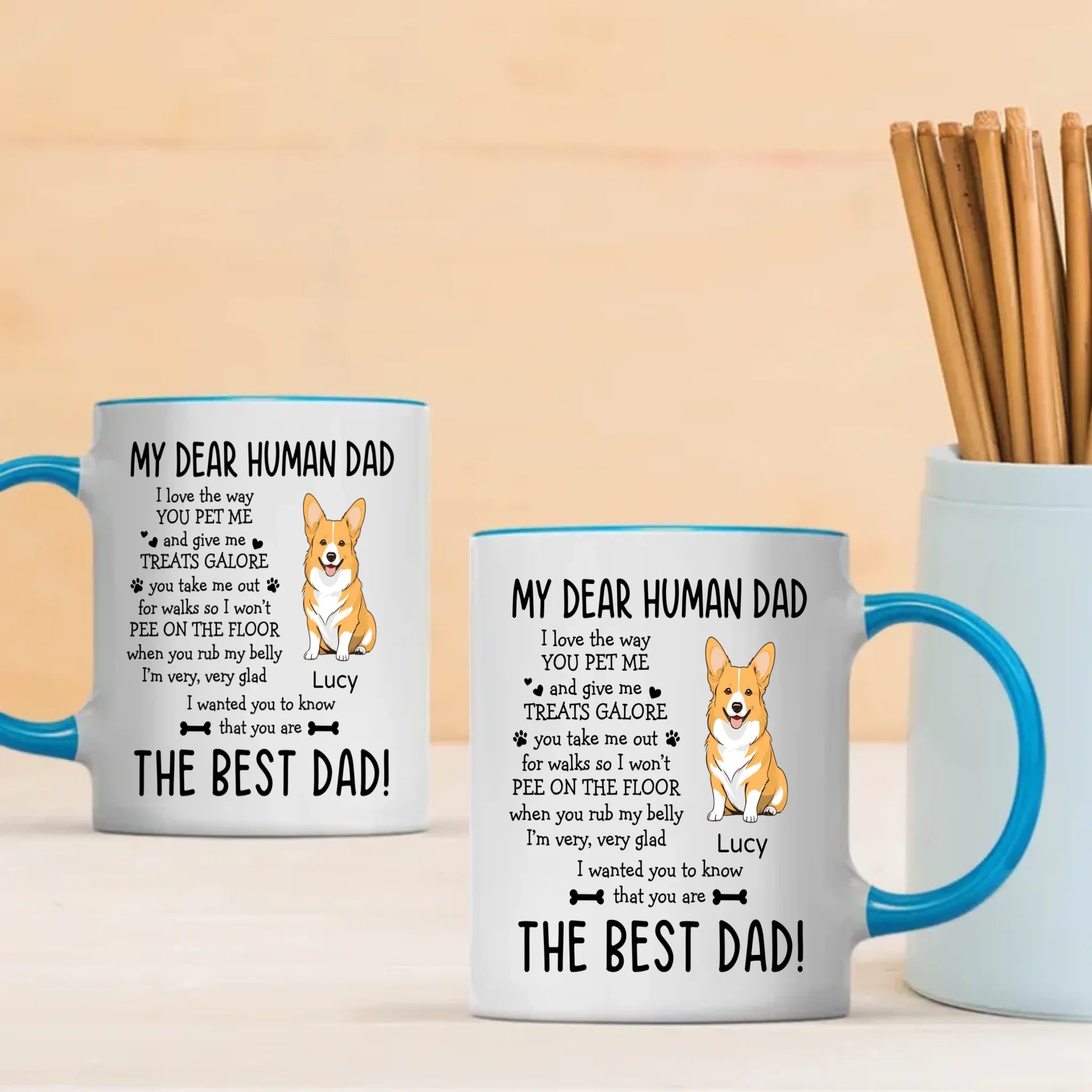 Heartfelt Custom Dog Mug - My Dear Human Dad, The Best Dad - 89Prints