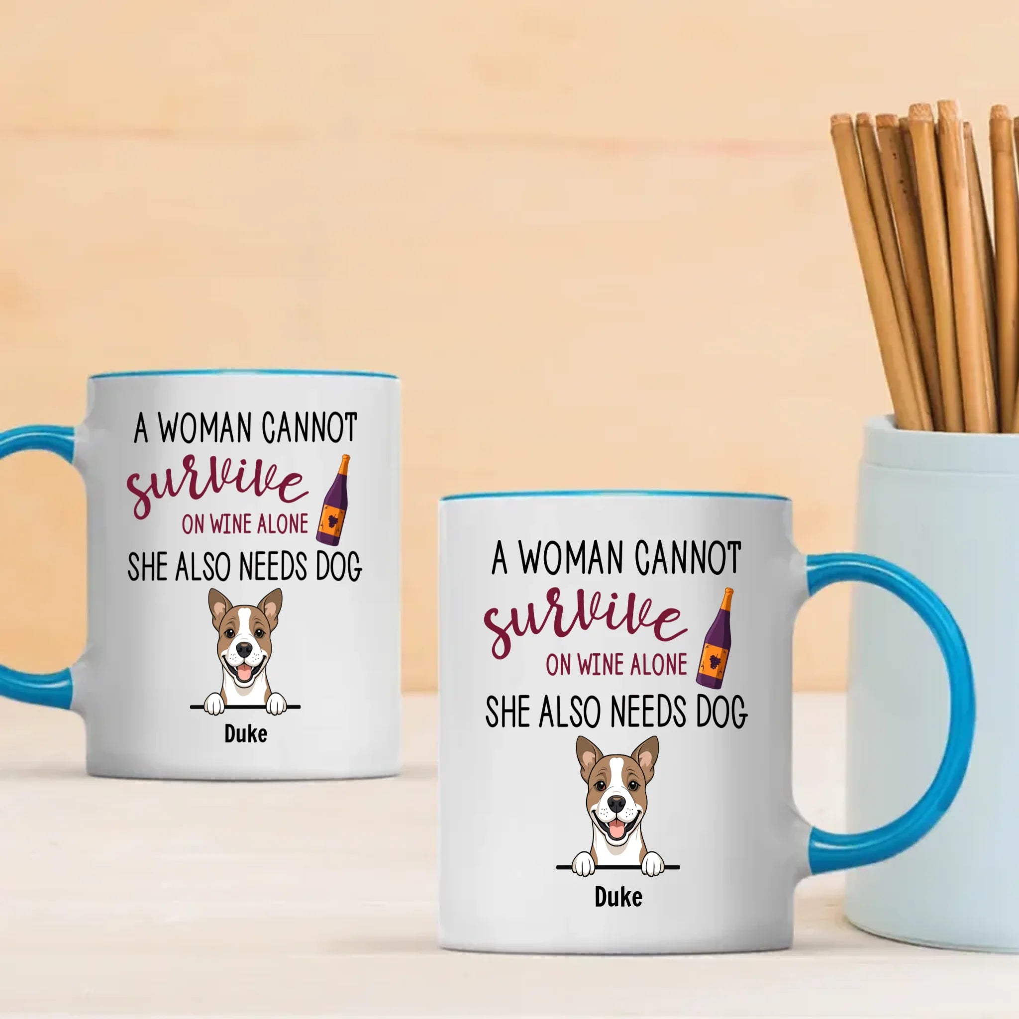 Sentimental Personalized Dog Mug - A Woman Cannot Survive On Wine Alone - 89Prints