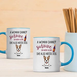 Sentimental Personalized Dog Mug - A Woman Cannot Survive On Wine Alone - 89Prints