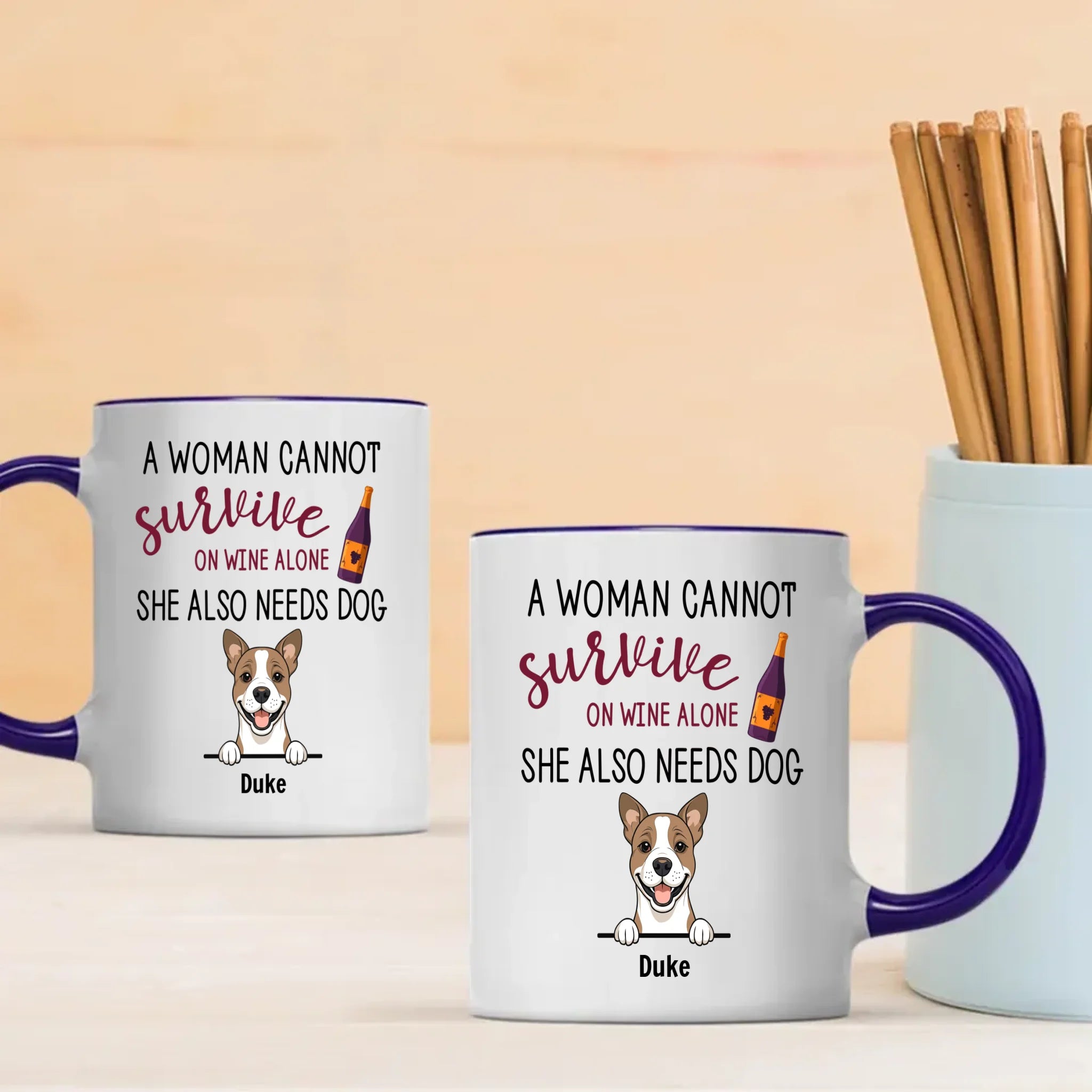 Sentimental Personalized Dog Mug - A Woman Cannot Survive On Wine Alone - 89Prints