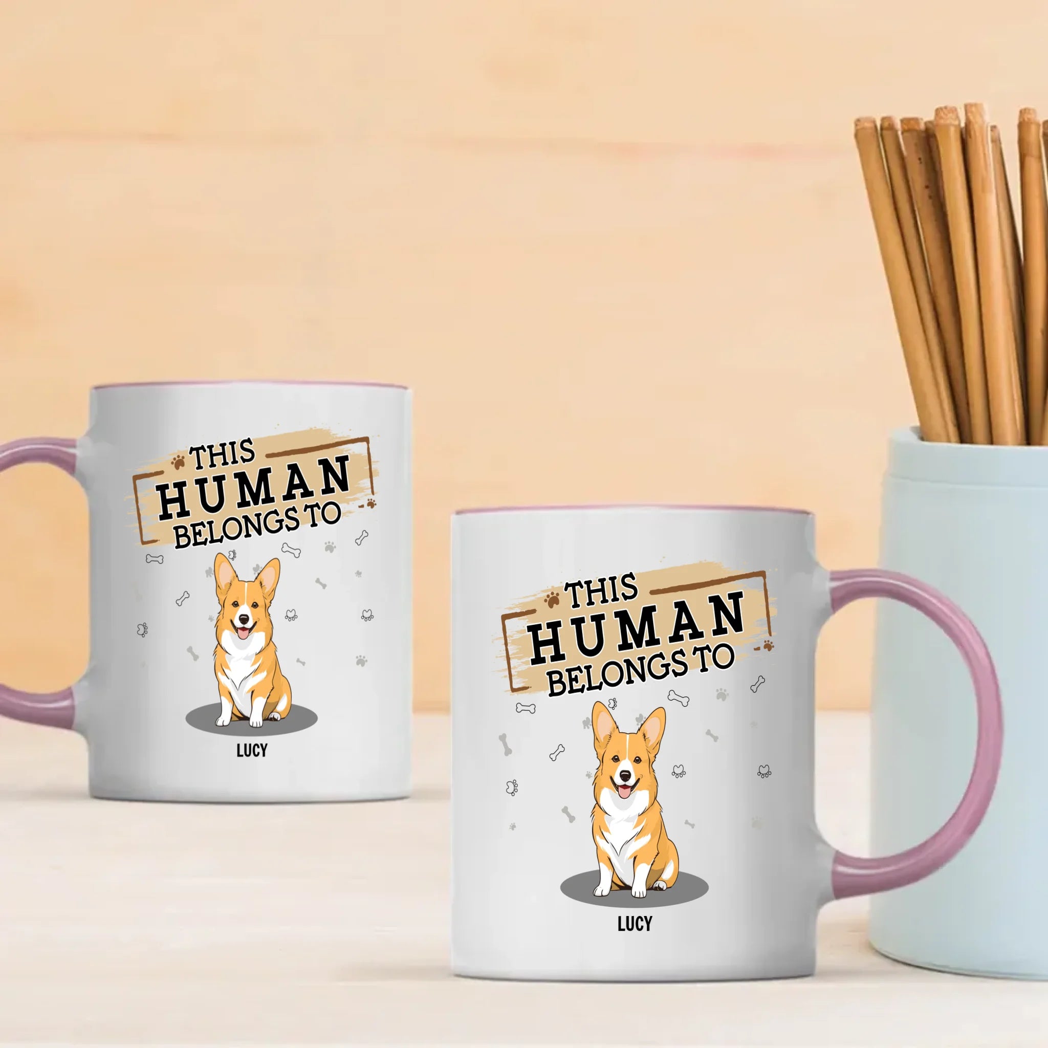 Individualized Dog Themed Mug - This Human Belongs To (Custom Dog Name) - 89Prints