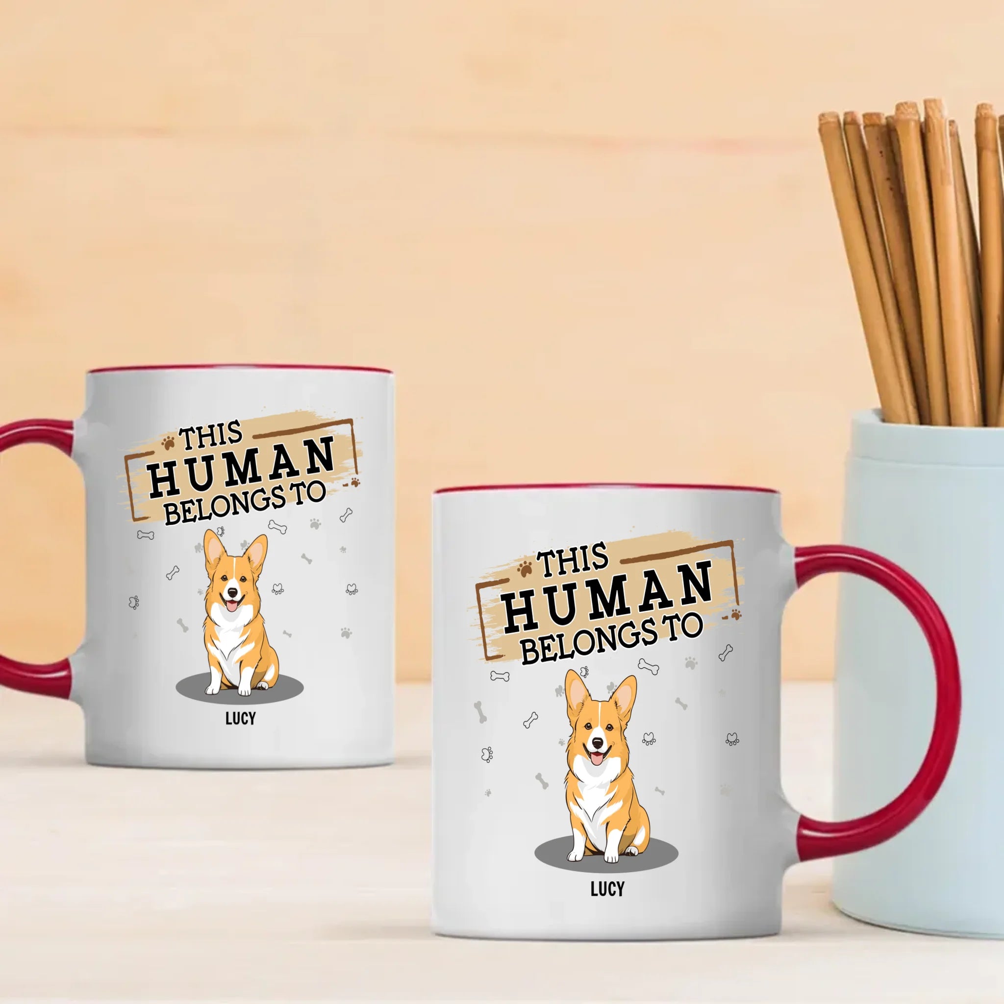 Individualized Dog Themed Mug - This Human Belongs To (Custom Dog Name) - 89Prints