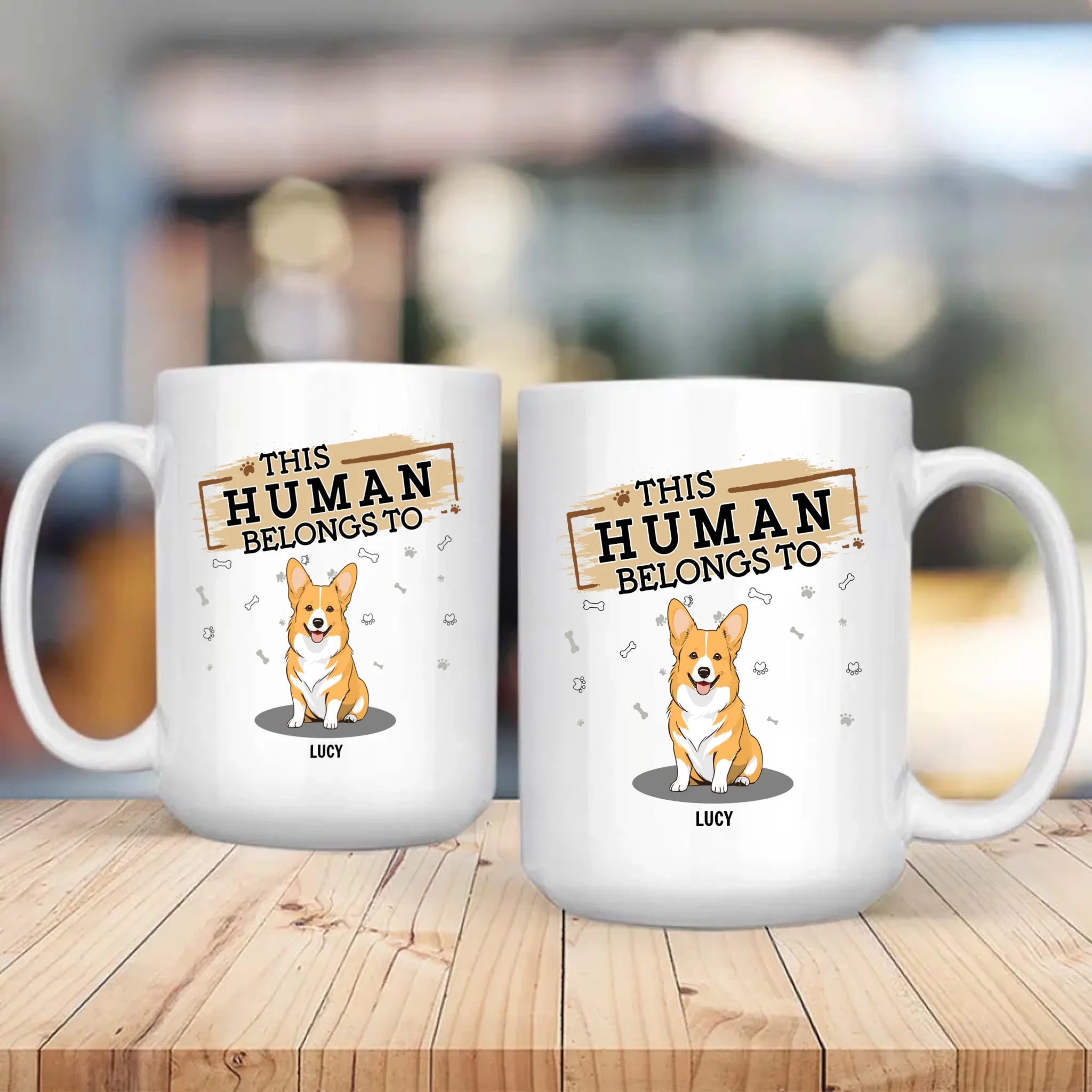 Individualized Dog Themed Mug - This Human Belongs To (Custom Dog Name) - 89Prints