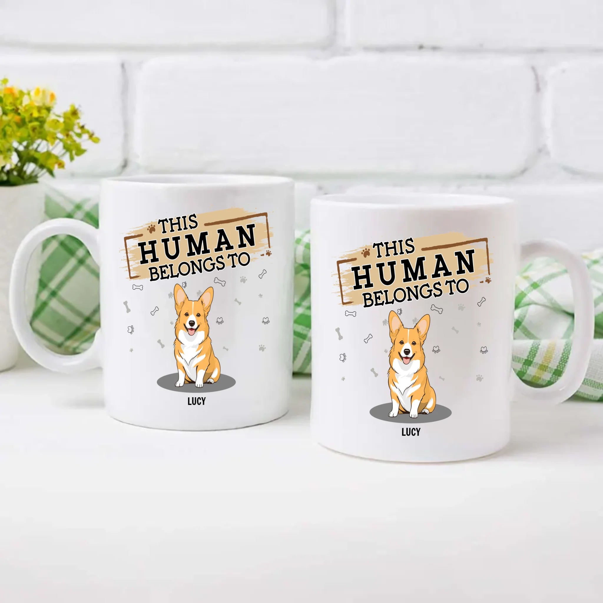Individualized Dog Themed Mug - This Human Belongs To (Custom Dog Name) - 89Prints