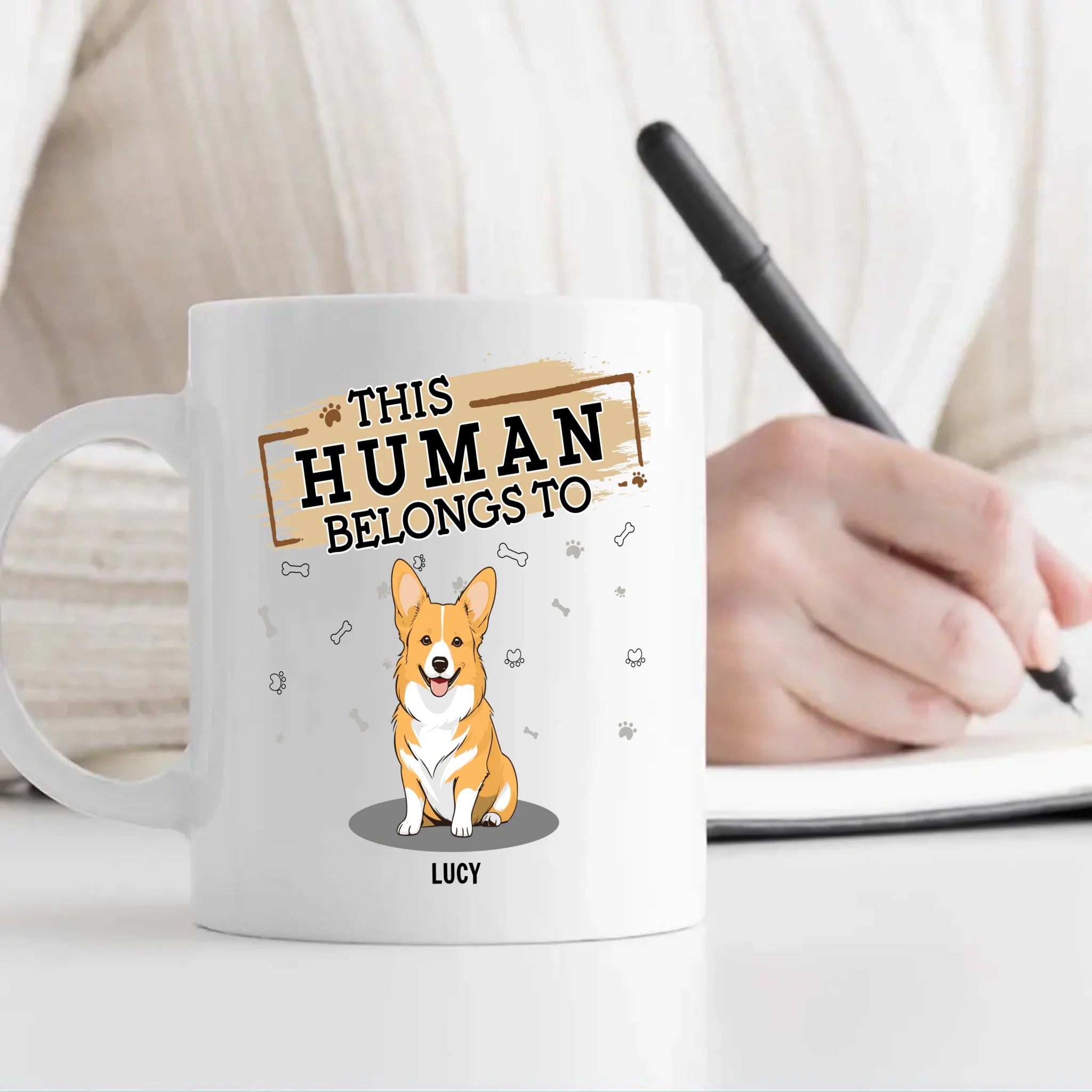 Individualized Dog Themed Mug - This Human Belongs To (Custom Dog Name) - 89Prints