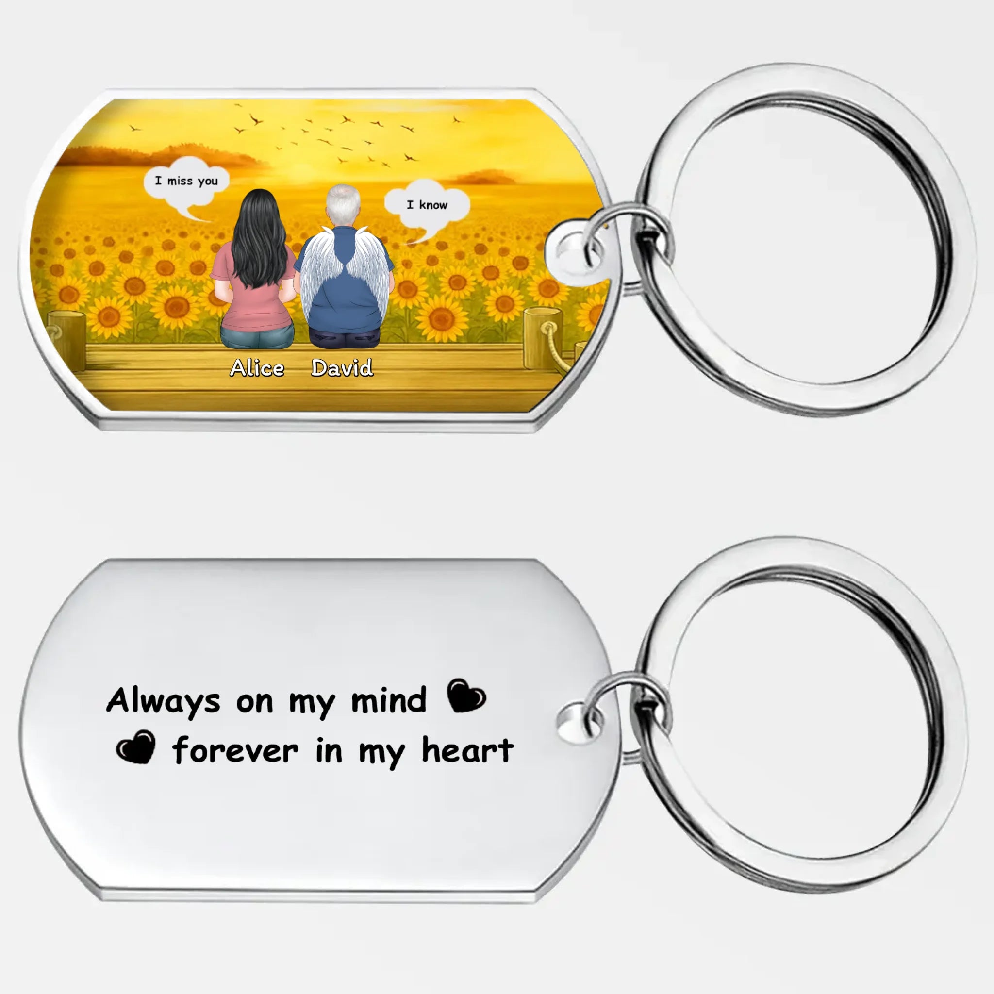 Always On My Mind Sunflower Memorial Grandparents Keychain - Personalized Illustration & Name Remembrance - 89Prints