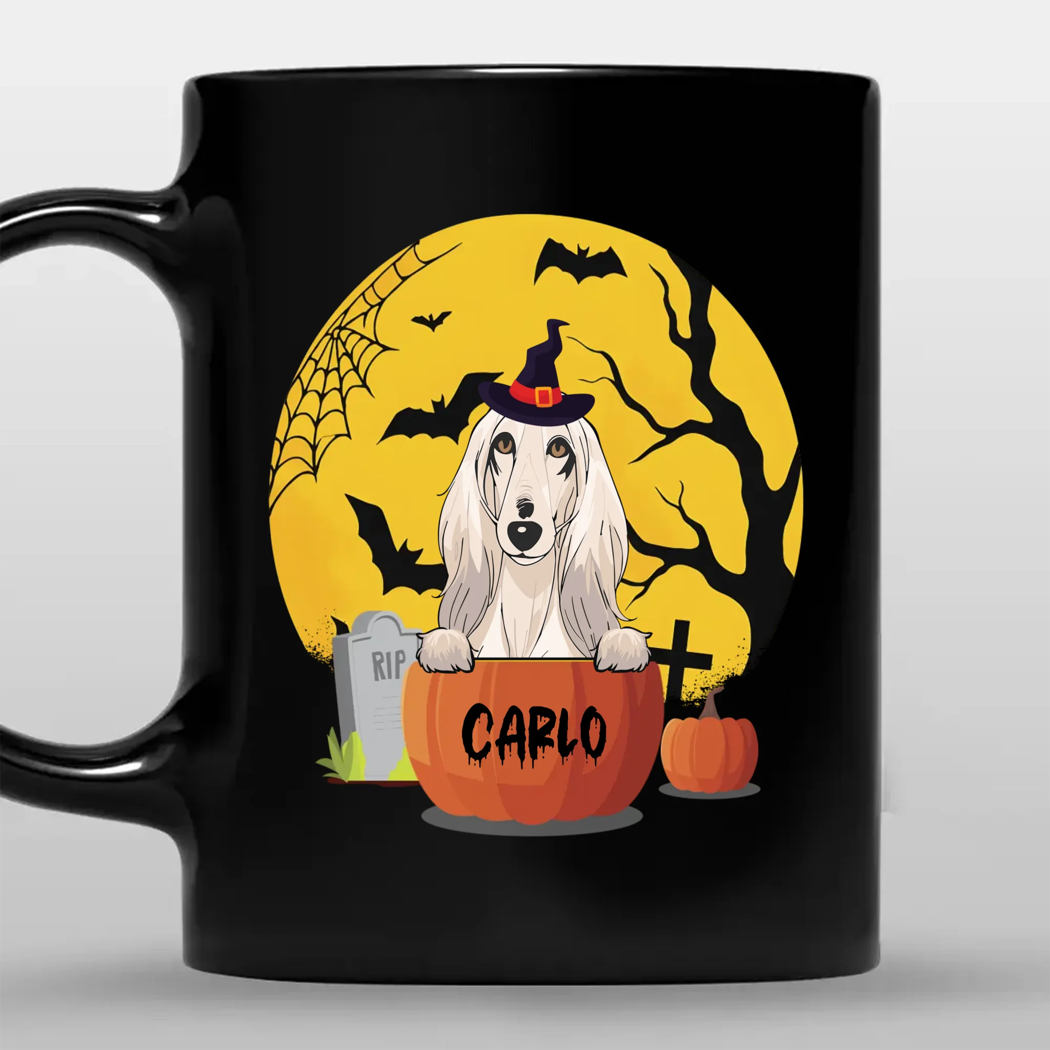 Heartfelt Personalized Halloween Dog Mug – Custom With Pumpkin & Moon Design – 89Prints