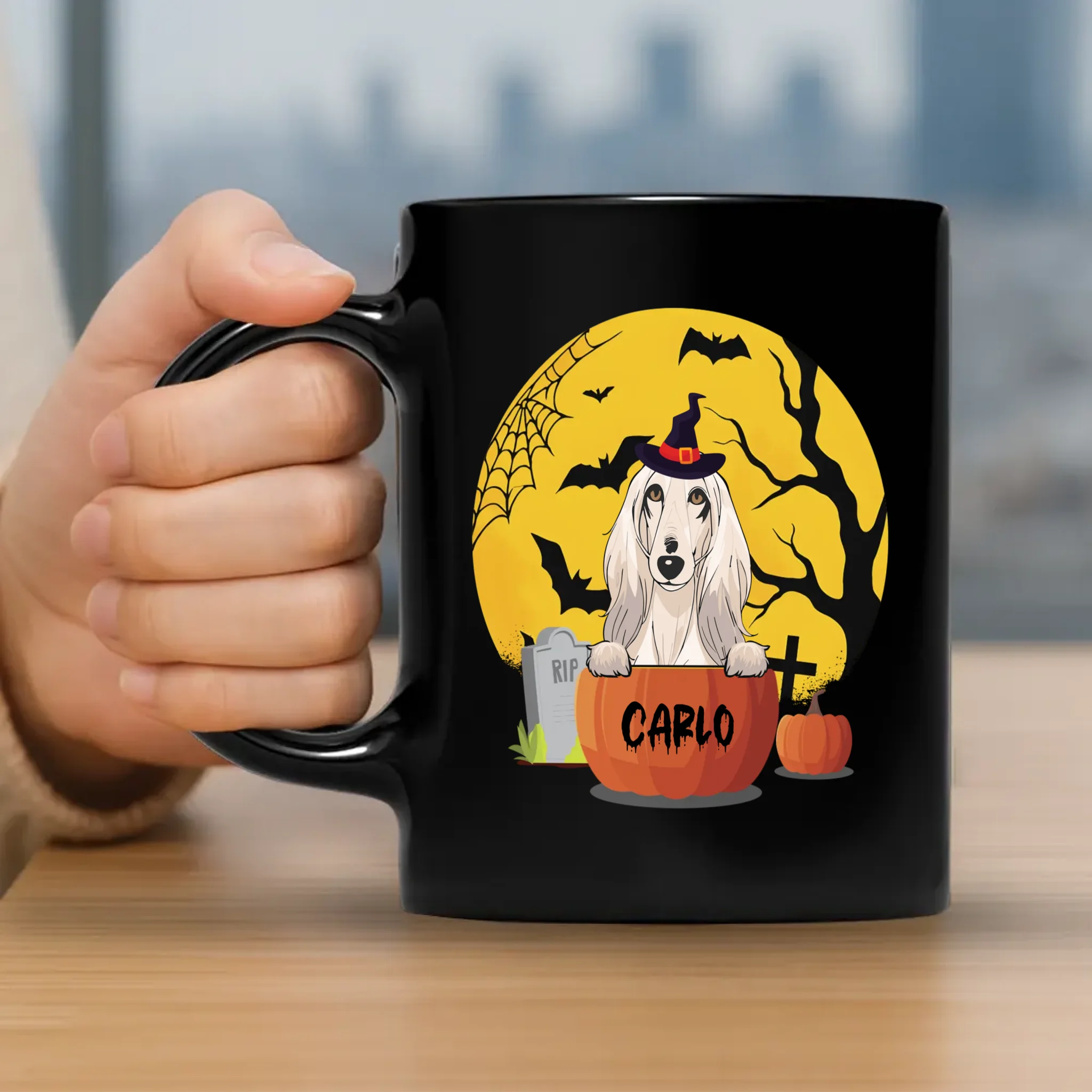 Heartfelt Personalized Halloween Dog Mug – Custom With Pumpkin & Moon Design – 89Prints