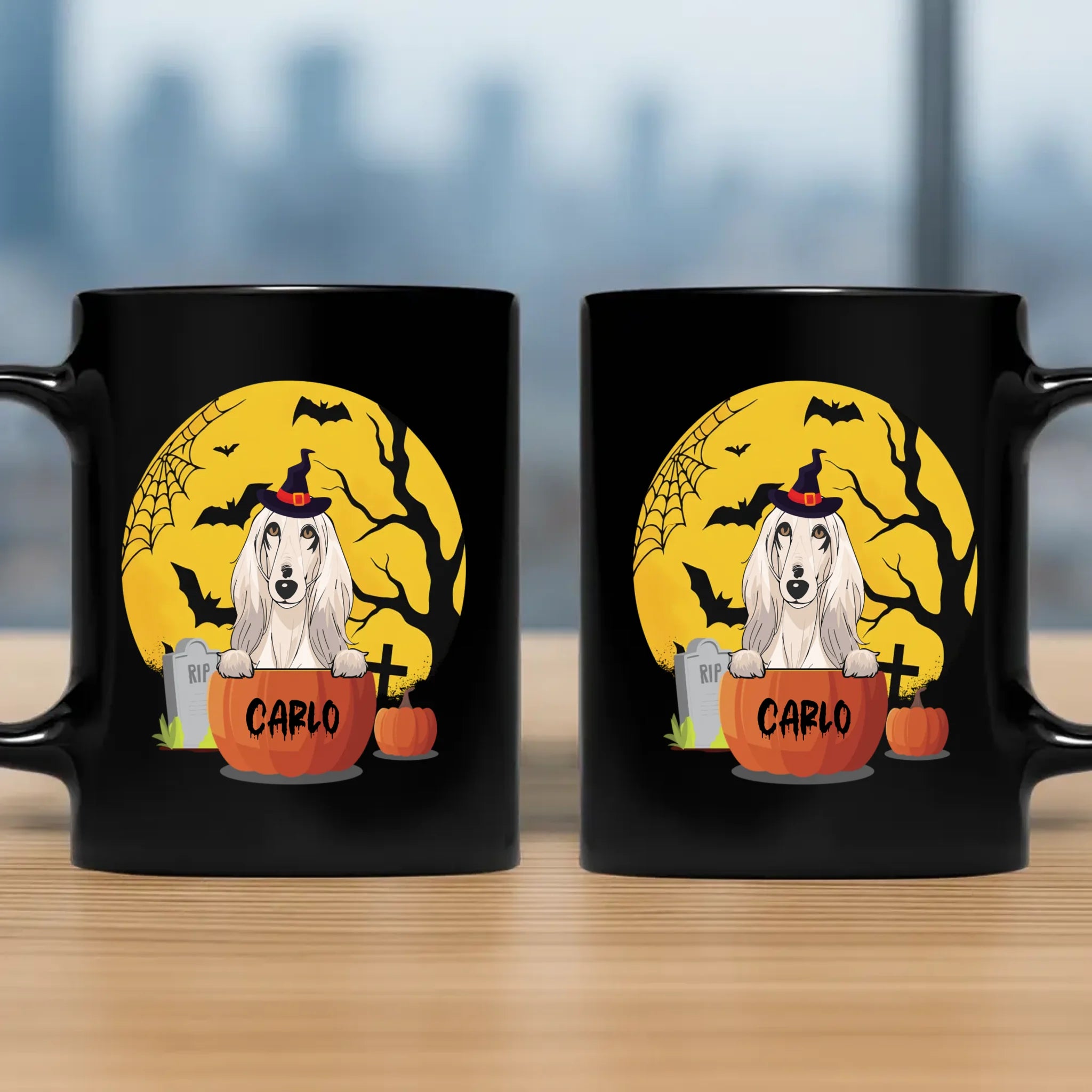 Heartfelt Personalized Halloween Dog Mug – Custom With Pumpkin & Moon Design – 89Prints