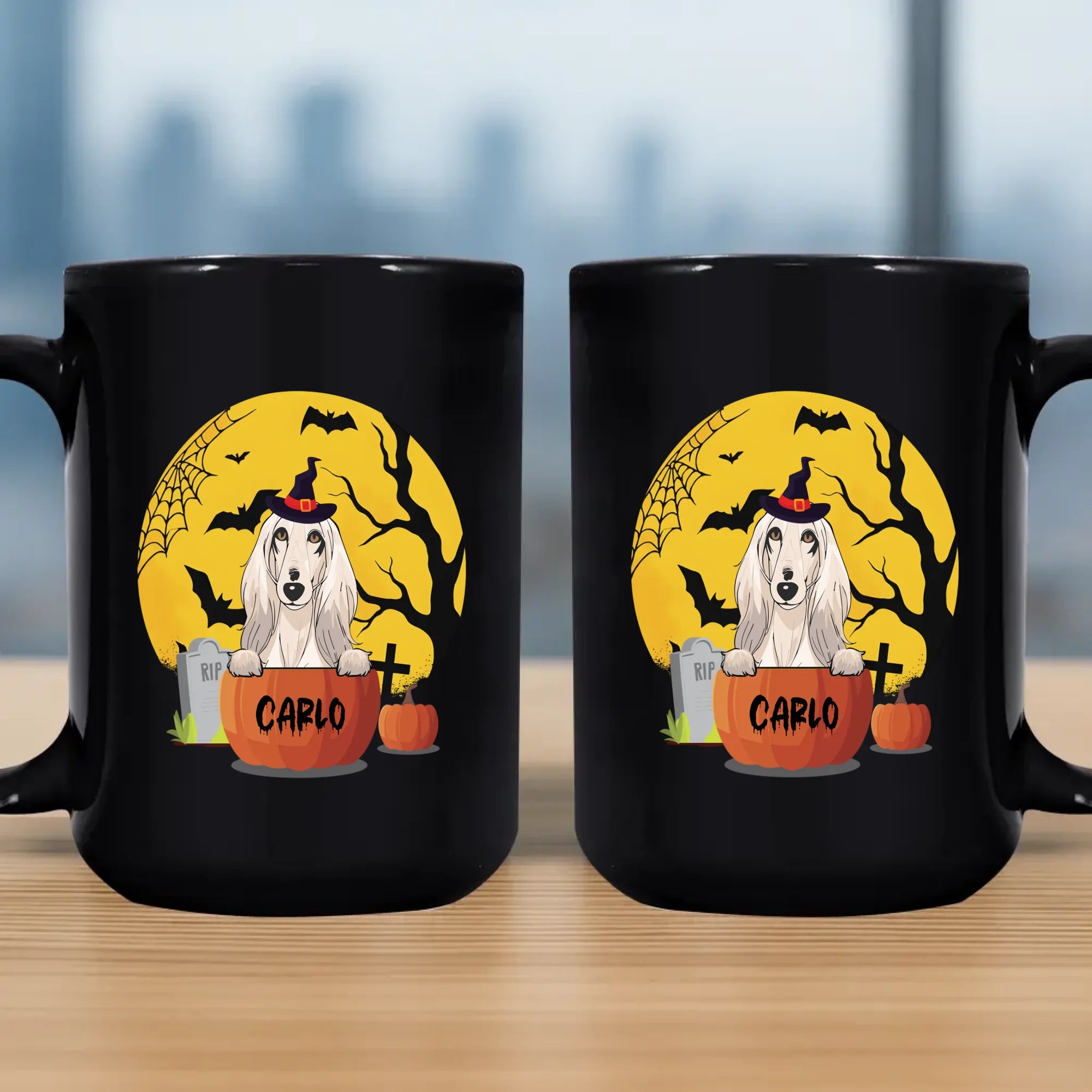 Heartfelt Personalized Halloween Dog Mug – Custom With Pumpkin & Moon Design – 89Prints