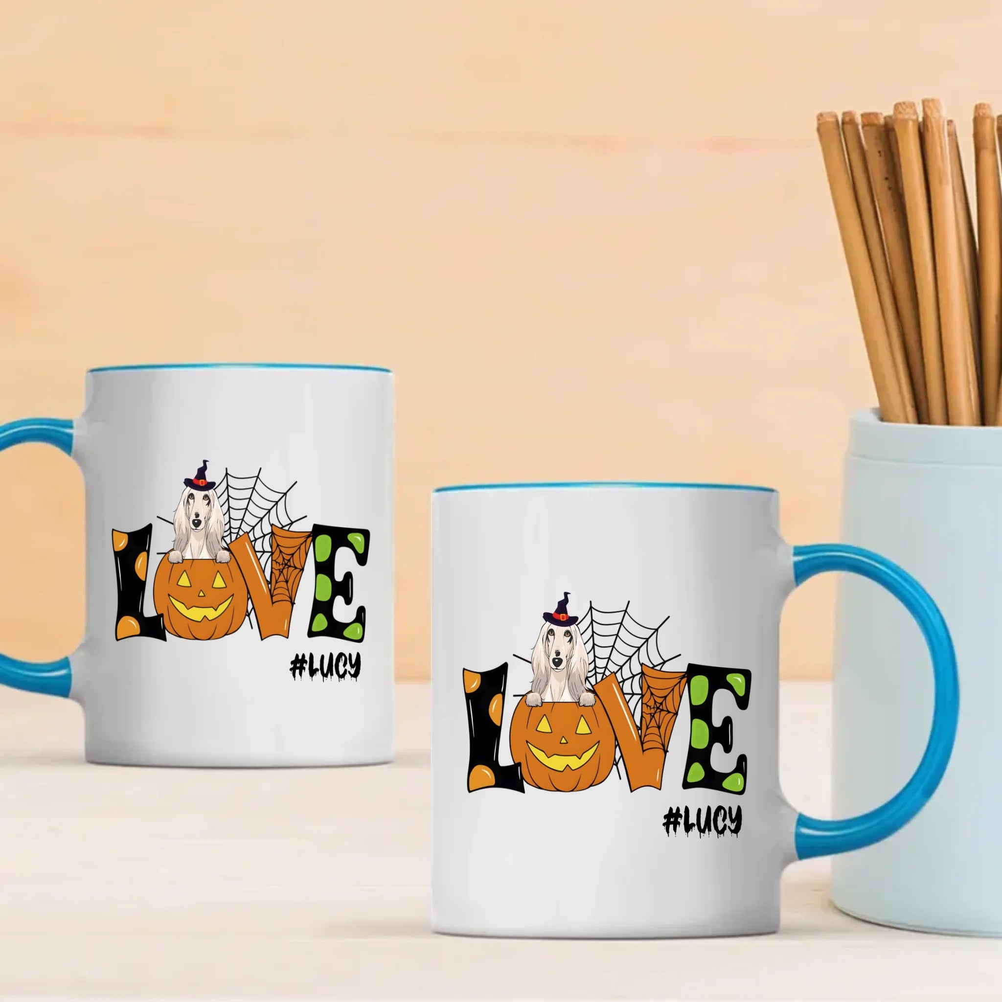 Thoughtful Halloween Cute Dog Mugs - Custom With Dog Name & Clipart - 89Prints