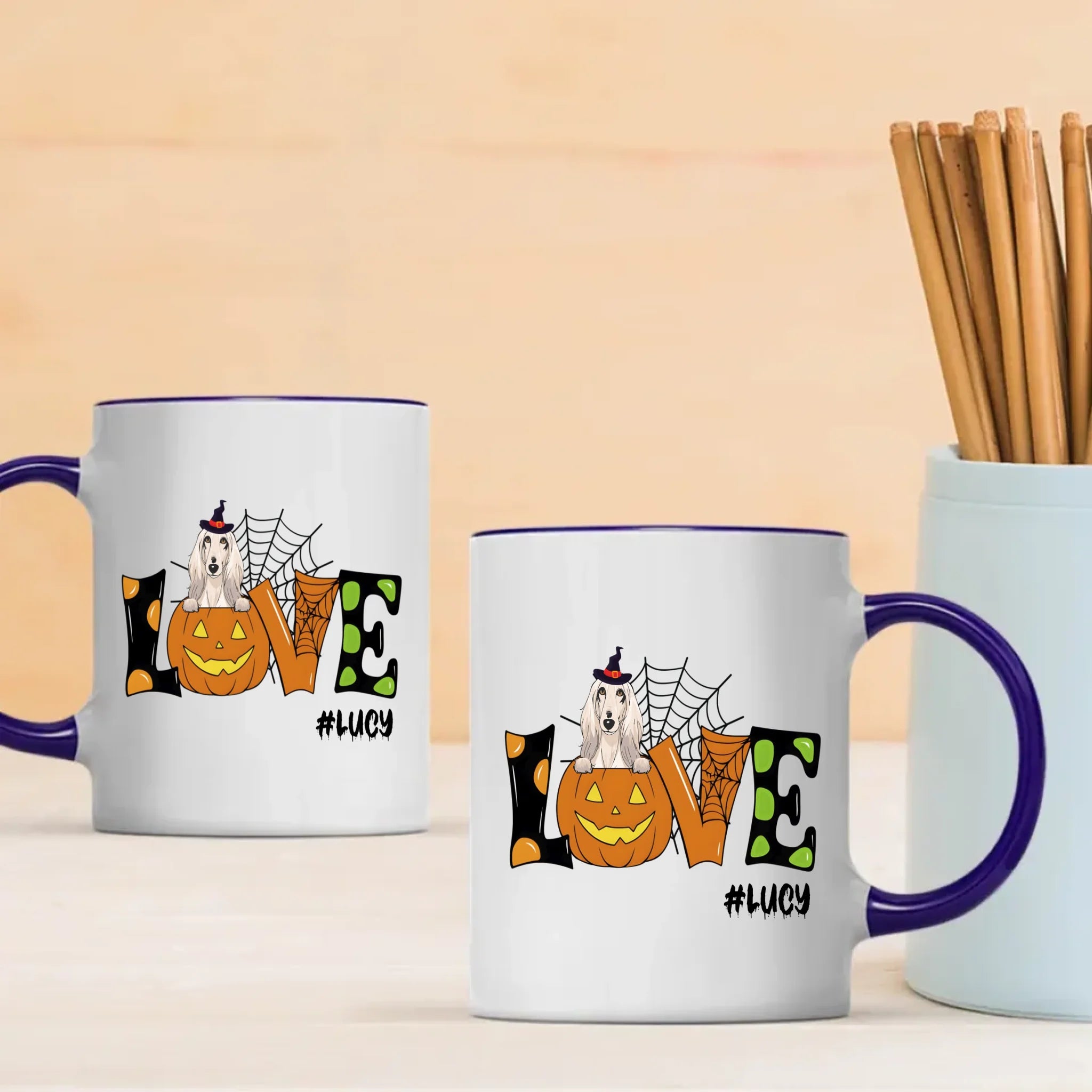 Thoughtful Halloween Cute Dog Mugs - Custom With Dog Name & Clipart - 89Prints