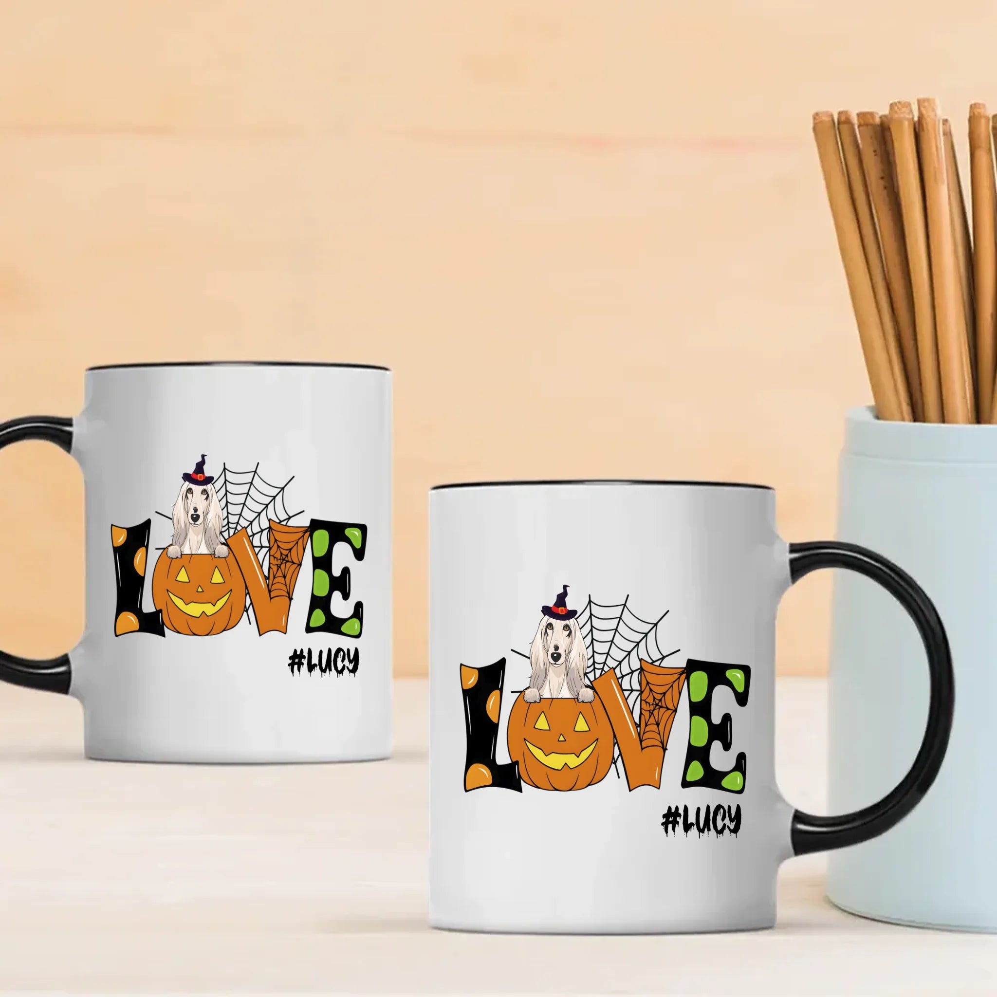 Thoughtful Halloween Cute Dog Mugs - Custom With Dog Name & Clipart - 89Prints