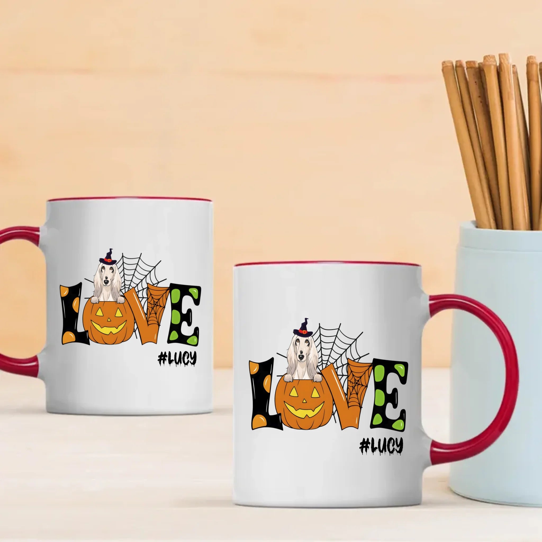 Thoughtful Halloween Cute Dog Mugs - Custom With Dog Name & Clipart - 89Prints