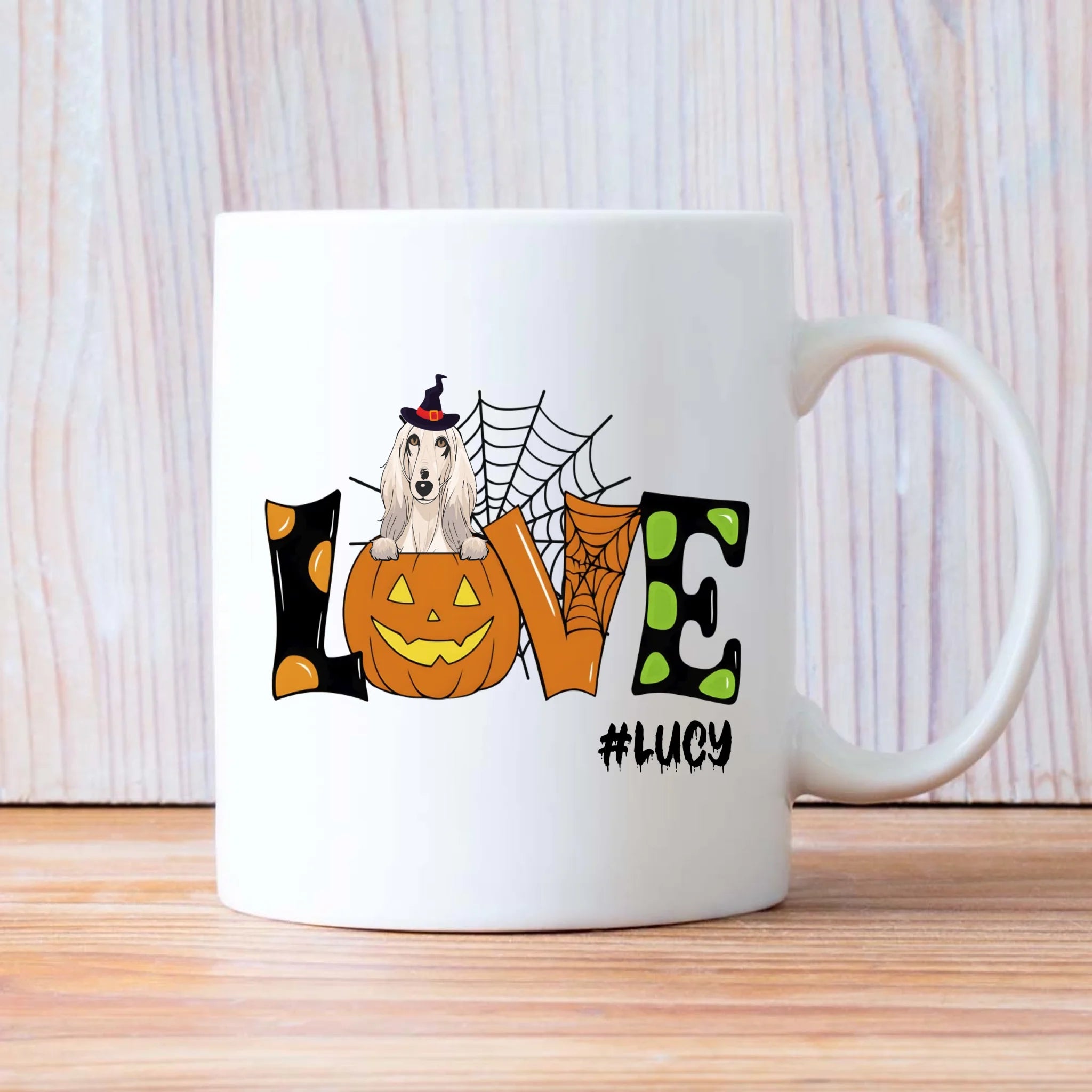 Thoughtful Halloween Cute Dog Mugs - Custom With Dog Name & Clipart - 89Prints