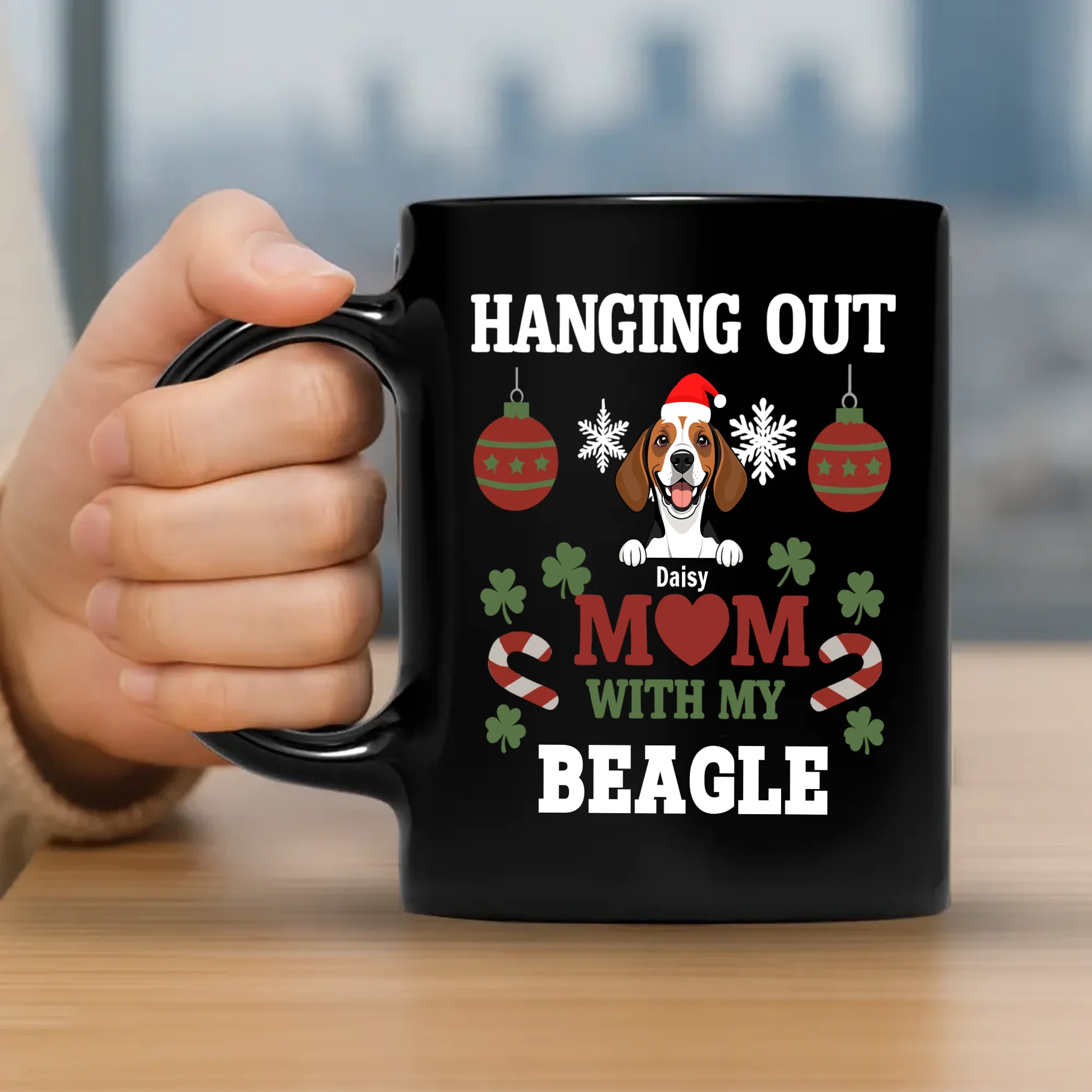 Sentimental Personalized Christmas Dog Mug – Hanging Out With Mom & My Beagle – 89Prints
