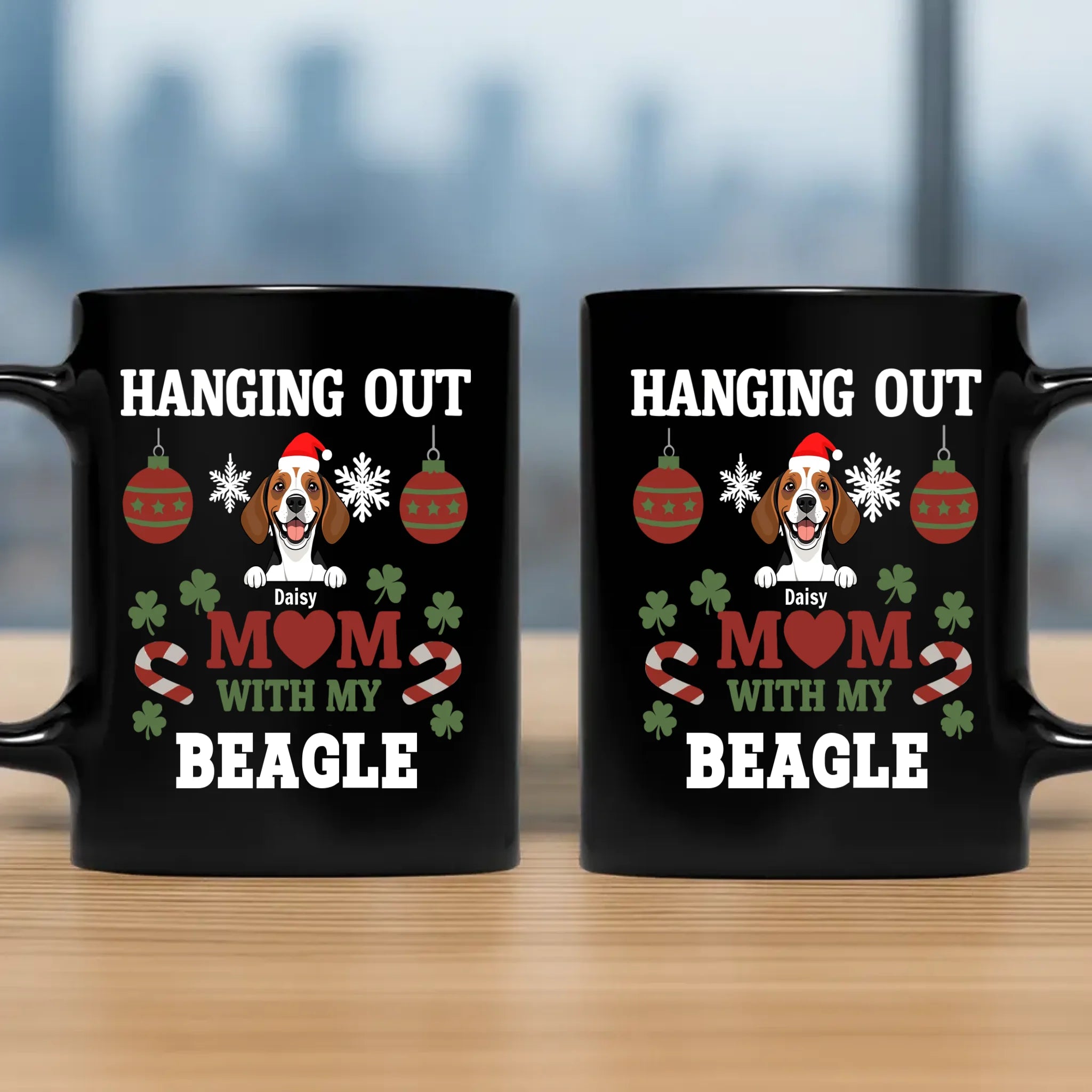 Sentimental Personalized Christmas Dog Mug – Hanging Out With Mom & My Beagle – 89Prints