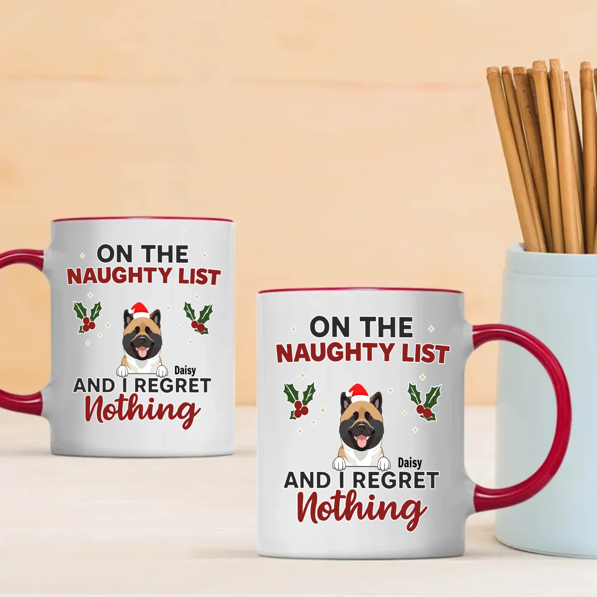 Memorable Christmas Dog Mug - On The Naughty List And I Regret Nothing - 89Prints
