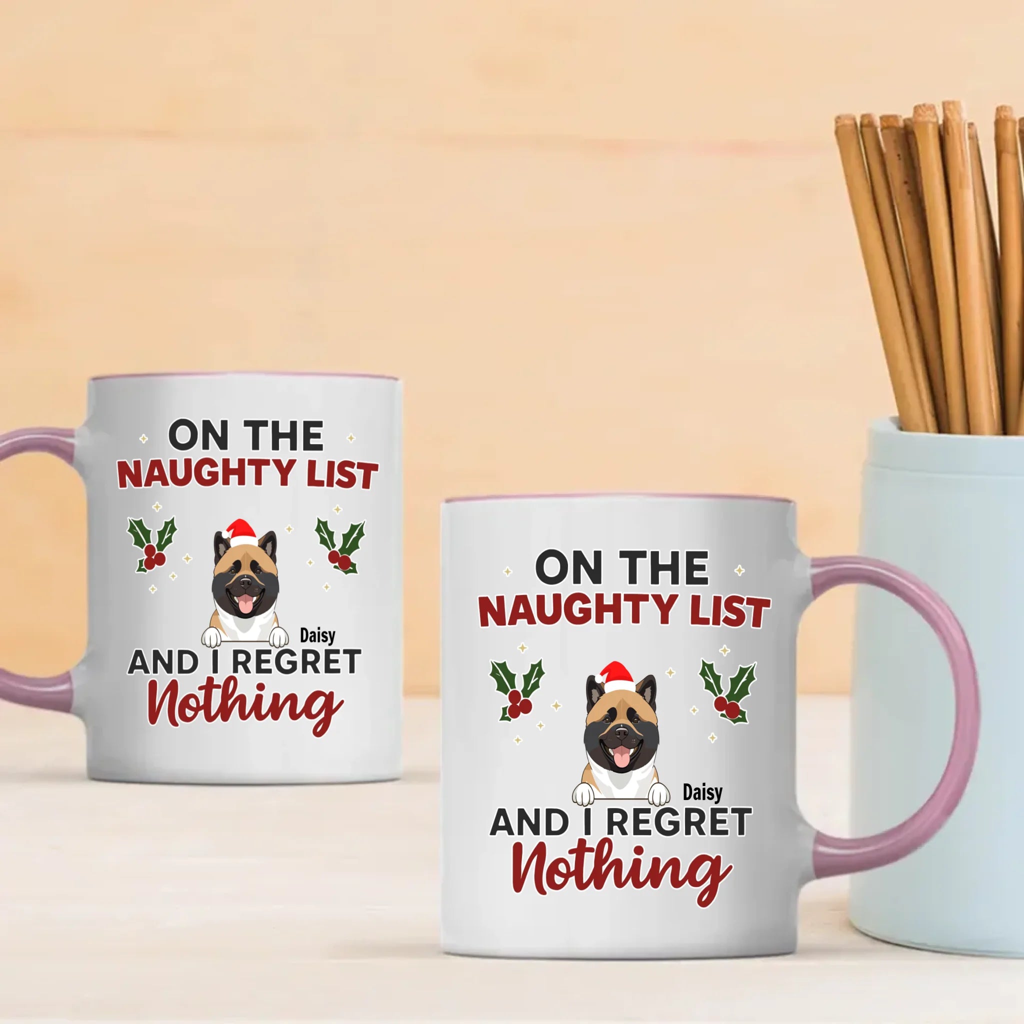 Memorable Christmas Dog Mug - On The Naughty List And I Regret Nothing - 89Prints