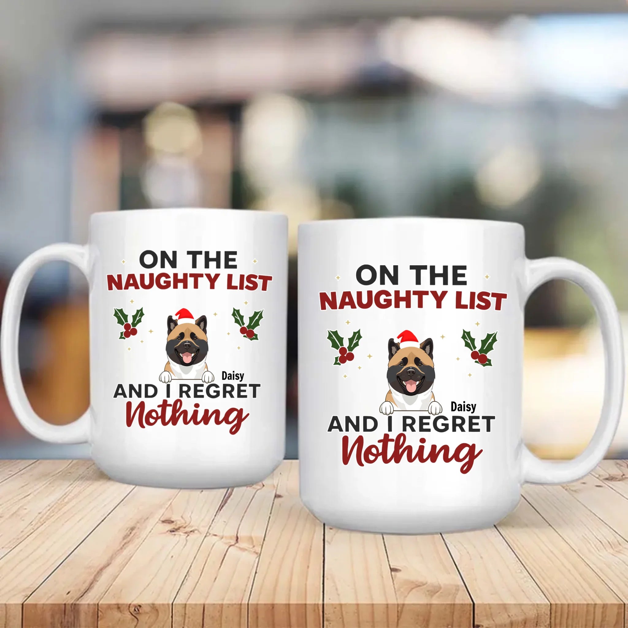 Memorable Christmas Dog Mug - On The Naughty List And I Regret Nothing - 89Prints