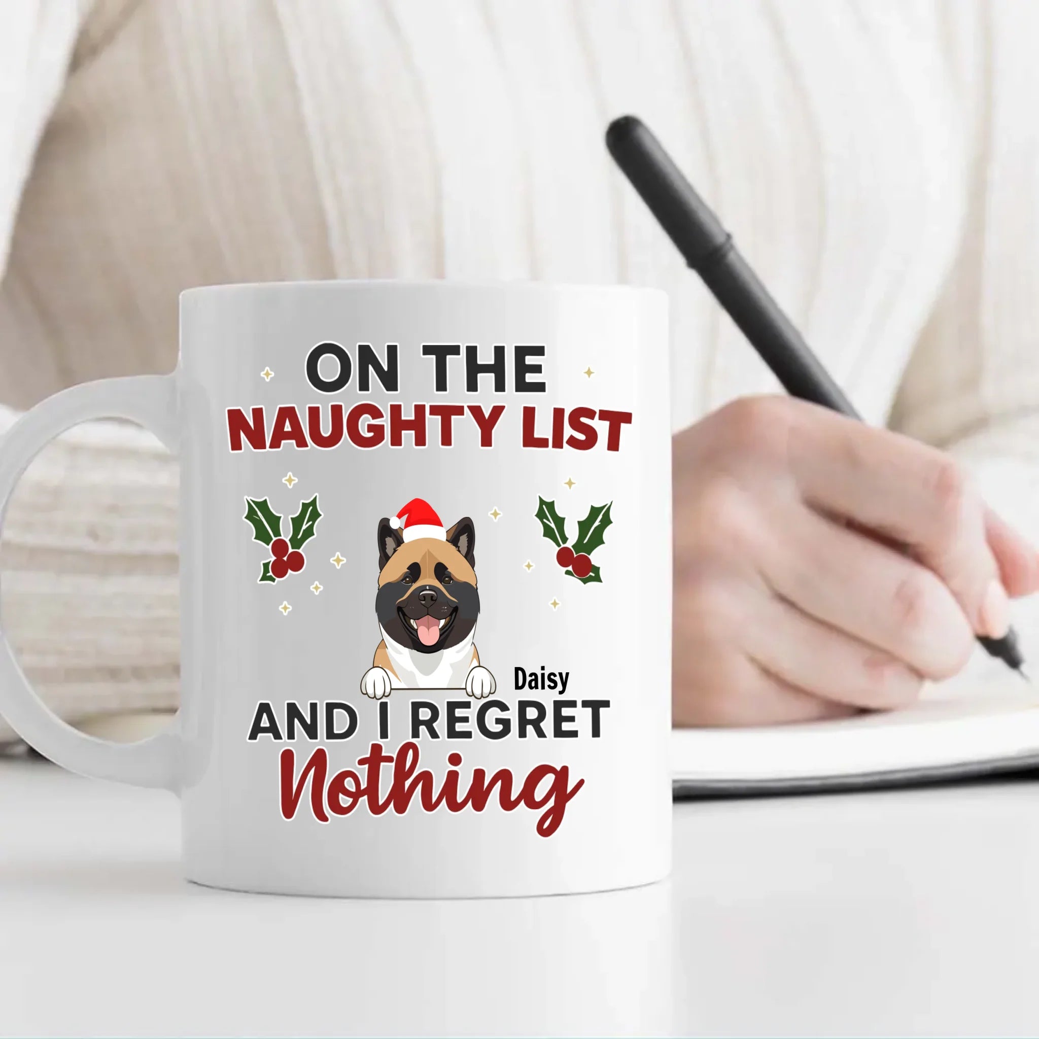Memorable Christmas Dog Mug - On The Naughty List And I Regret Nothing - 89Prints