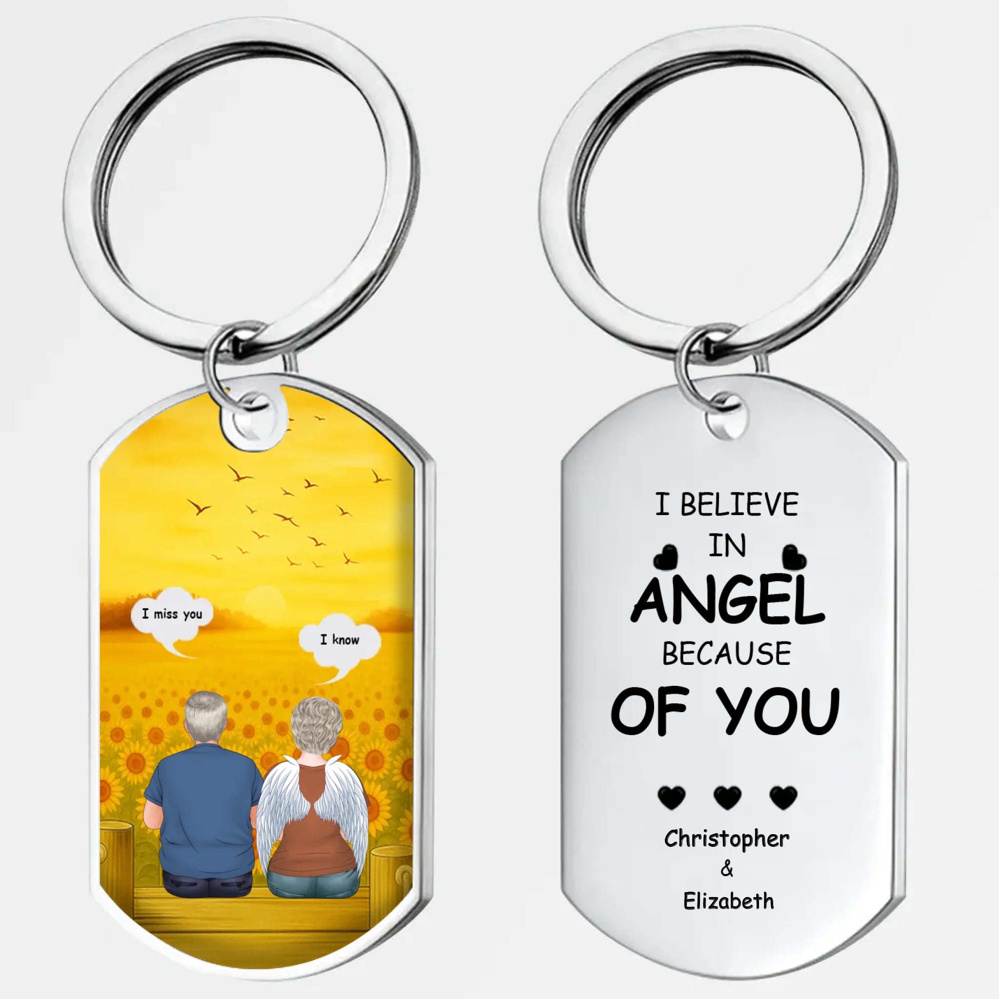 Personalized Grandparents Angel Memorial Keychain With Custom Names – I Believe In Angel Because Of You Quote – 89Prints