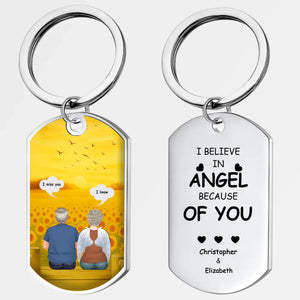 Personalized Grandparents Angel Memorial Keychain With Custom Names – I Believe In Angel Because Of You Quote – 89Prints