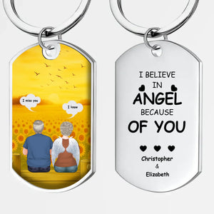 Personalized Grandparents Angel Memorial Keychain With Custom Names – I Believe In Angel Because Of You Quote – 89Prints