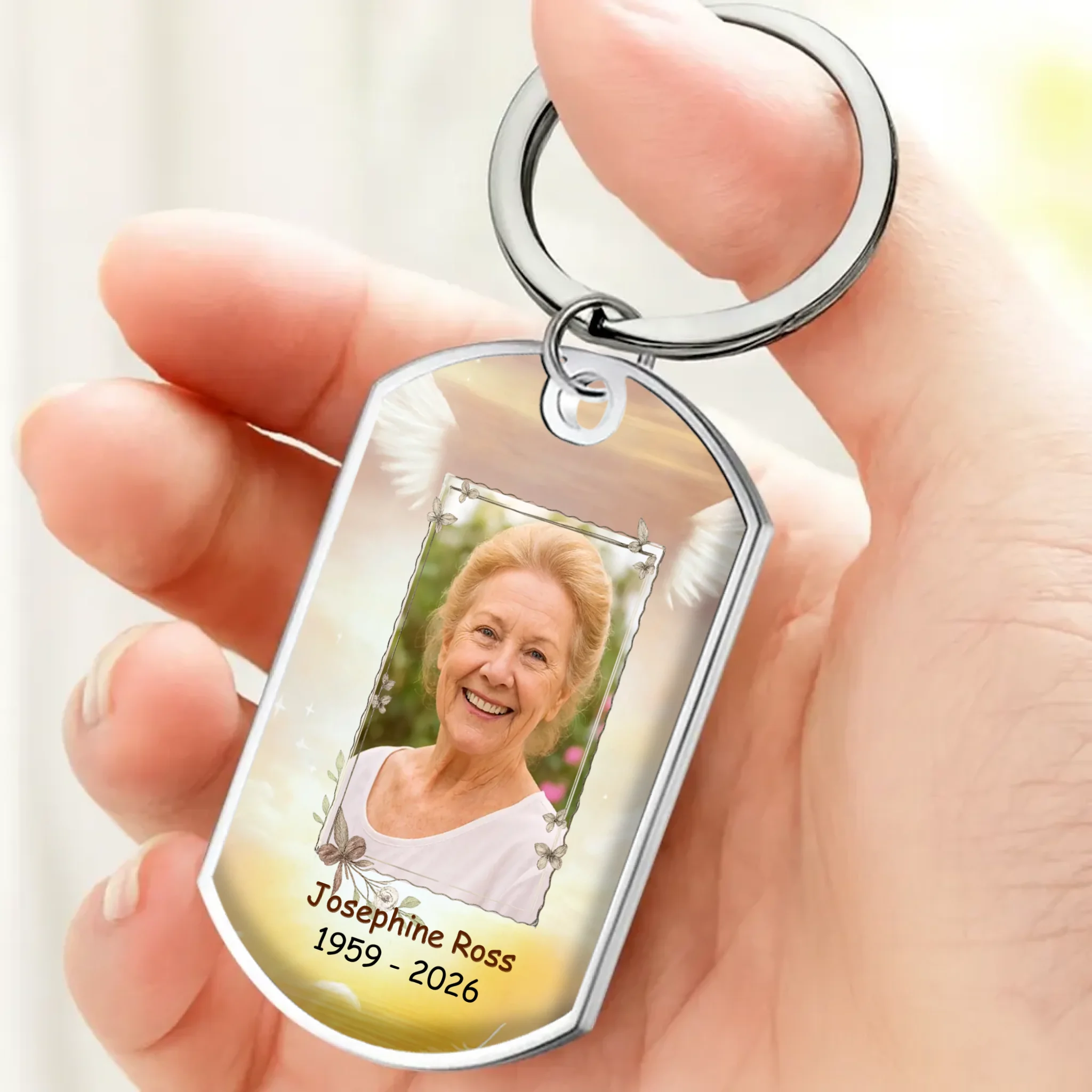 You Left Me Beautiful Memories Remembrance Keepsake - Unique Grandparents Angel Wings Photo Memorial Keychain - 89Prints