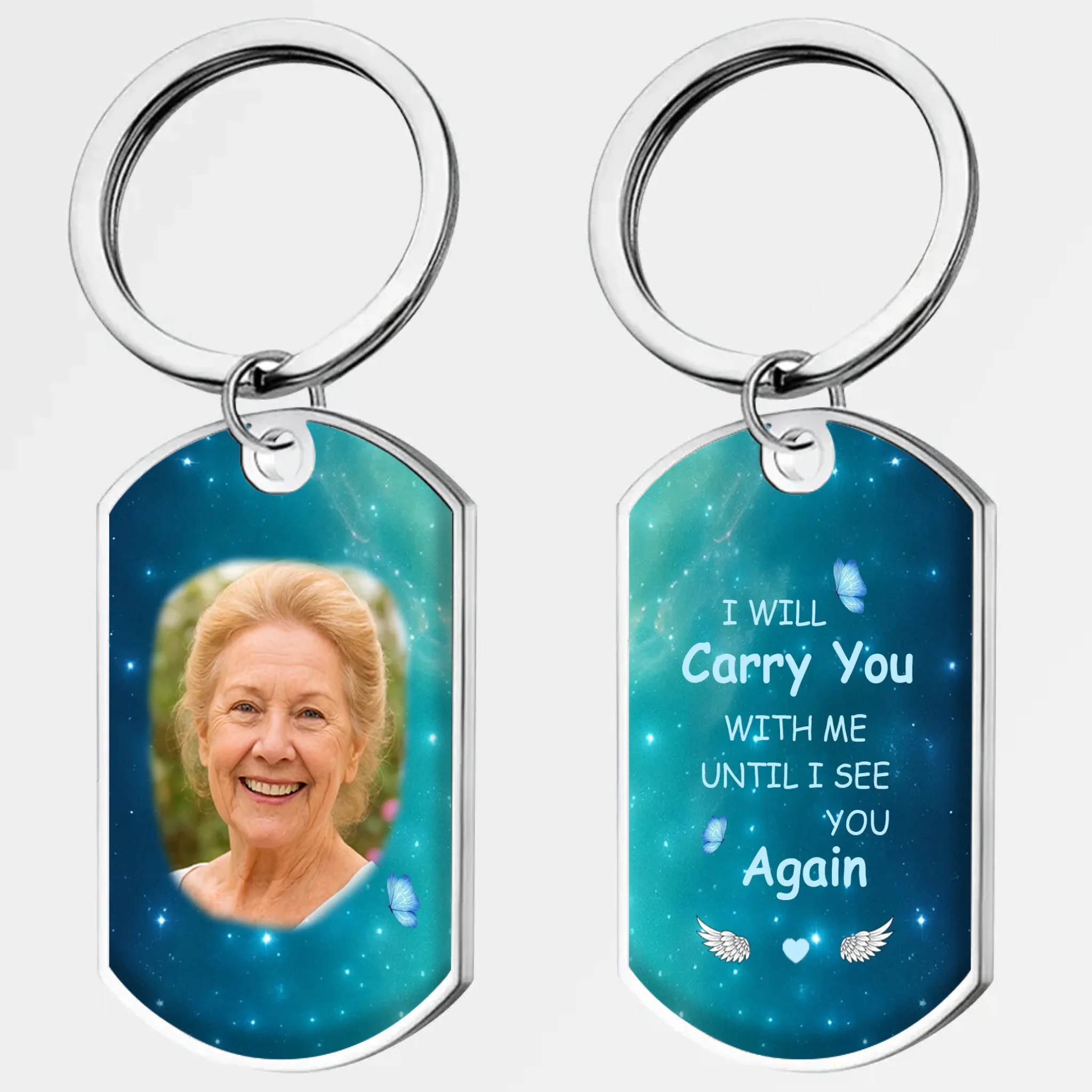 Personalized Starry Sky Photo Remembrance Grandparents Keychain - I Will Carry You With Me - 89Prints