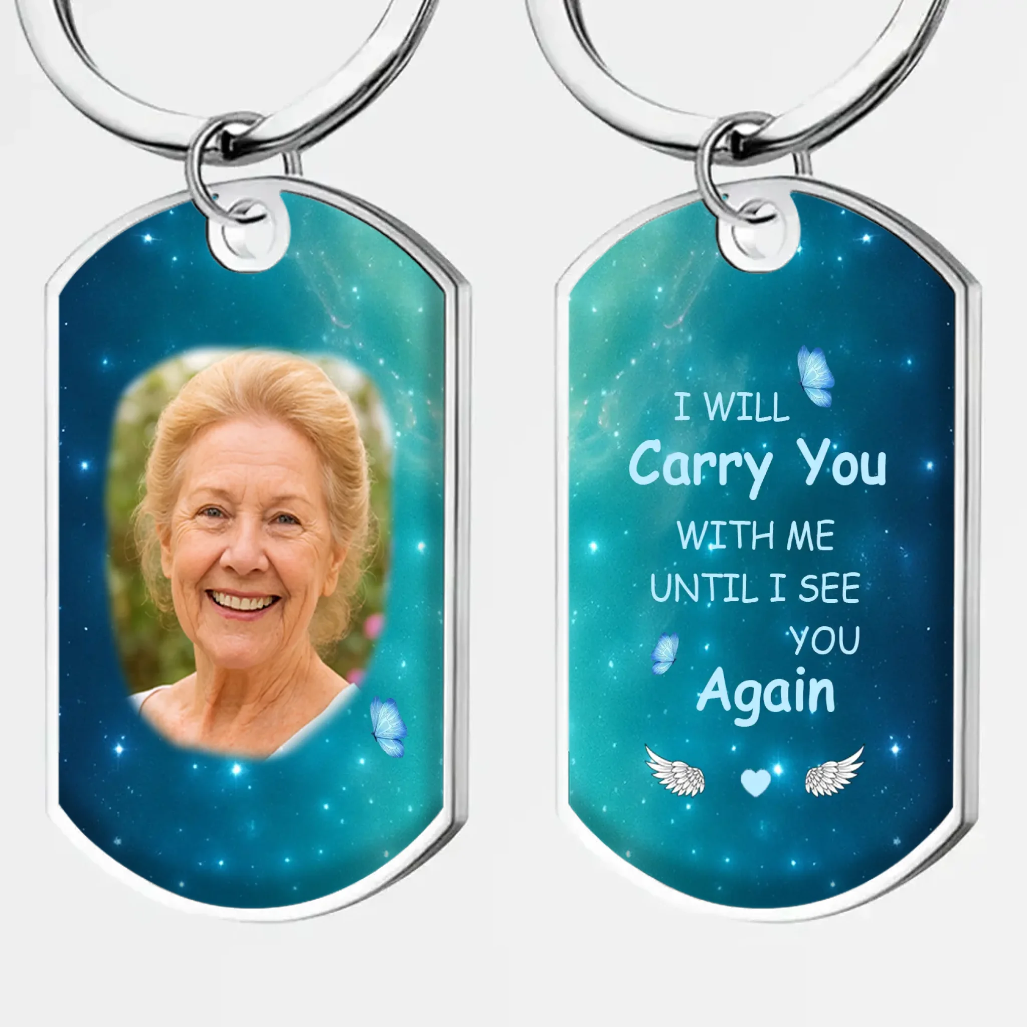 Personalized Starry Sky Photo Remembrance Grandparents Keychain - I Will Carry You With Me - 89Prints