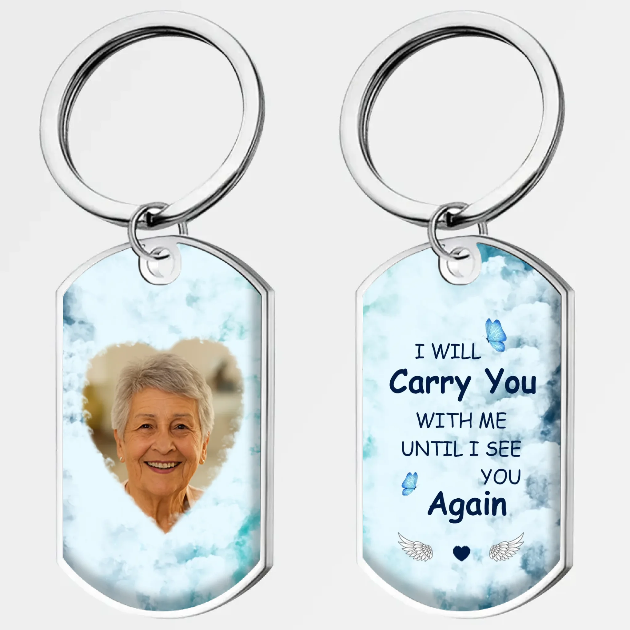 Exclusive Cloud Heart Thoughtful Photo Grandparents Keychain - Carry You Forever Quote - 89Prints