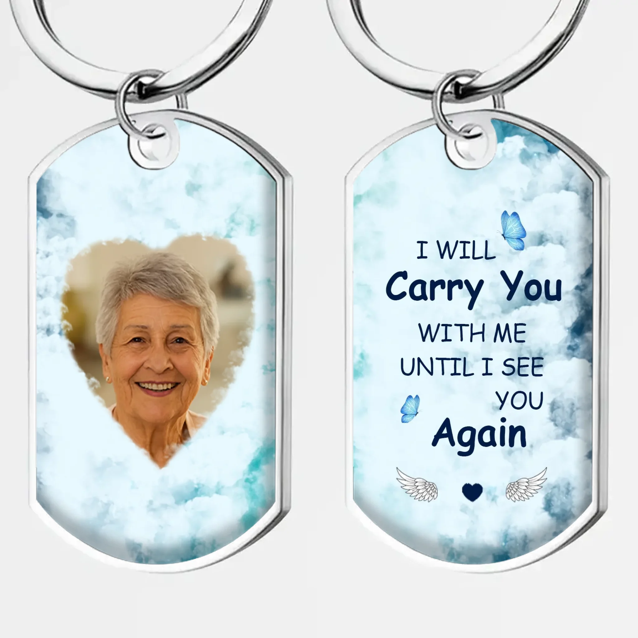 Exclusive Cloud Heart Thoughtful Photo Grandparents Keychain - Carry You Forever Quote - 89Prints