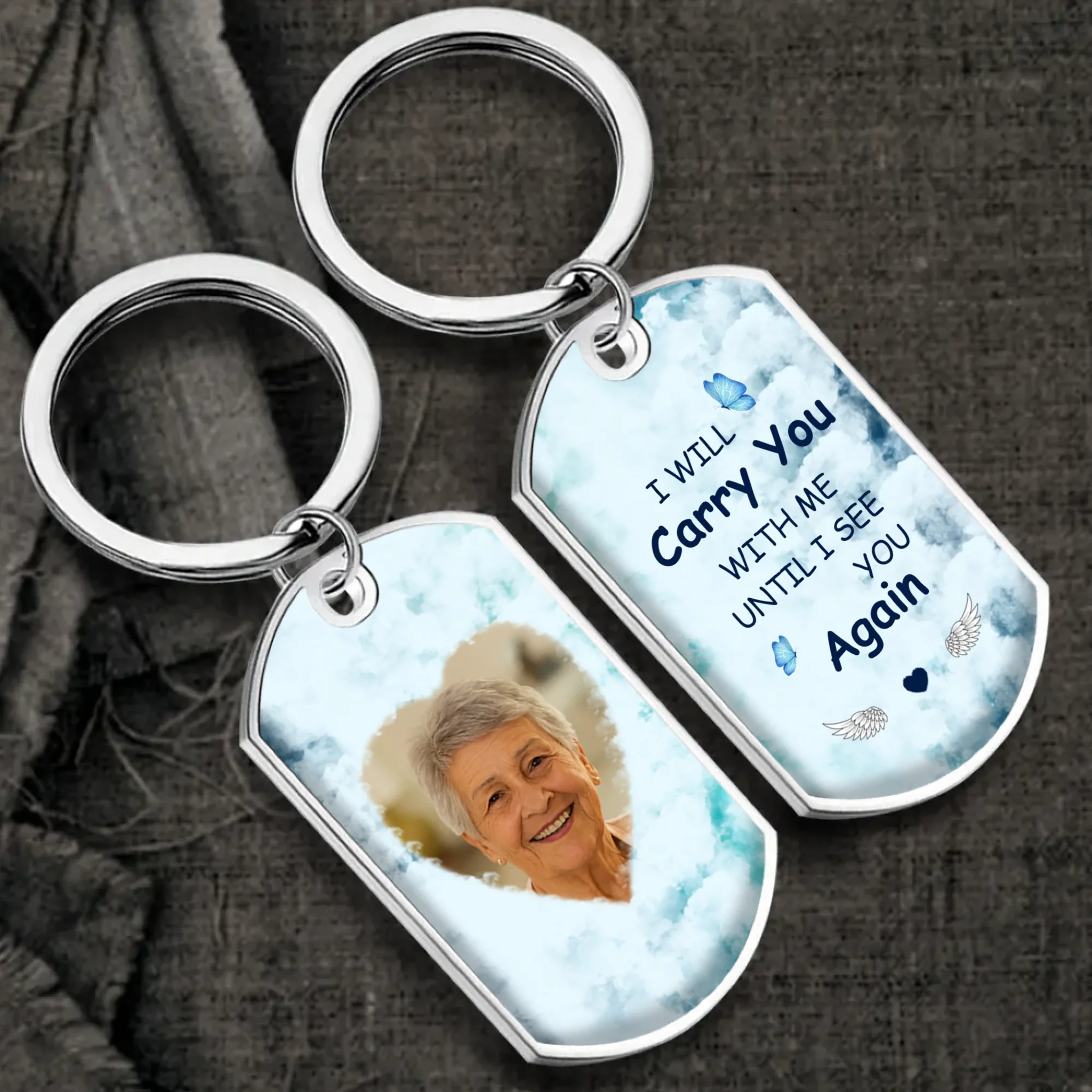 Exclusive Cloud Heart Thoughtful Photo Grandparents Keychain - Carry You Forever Quote - 89Prints