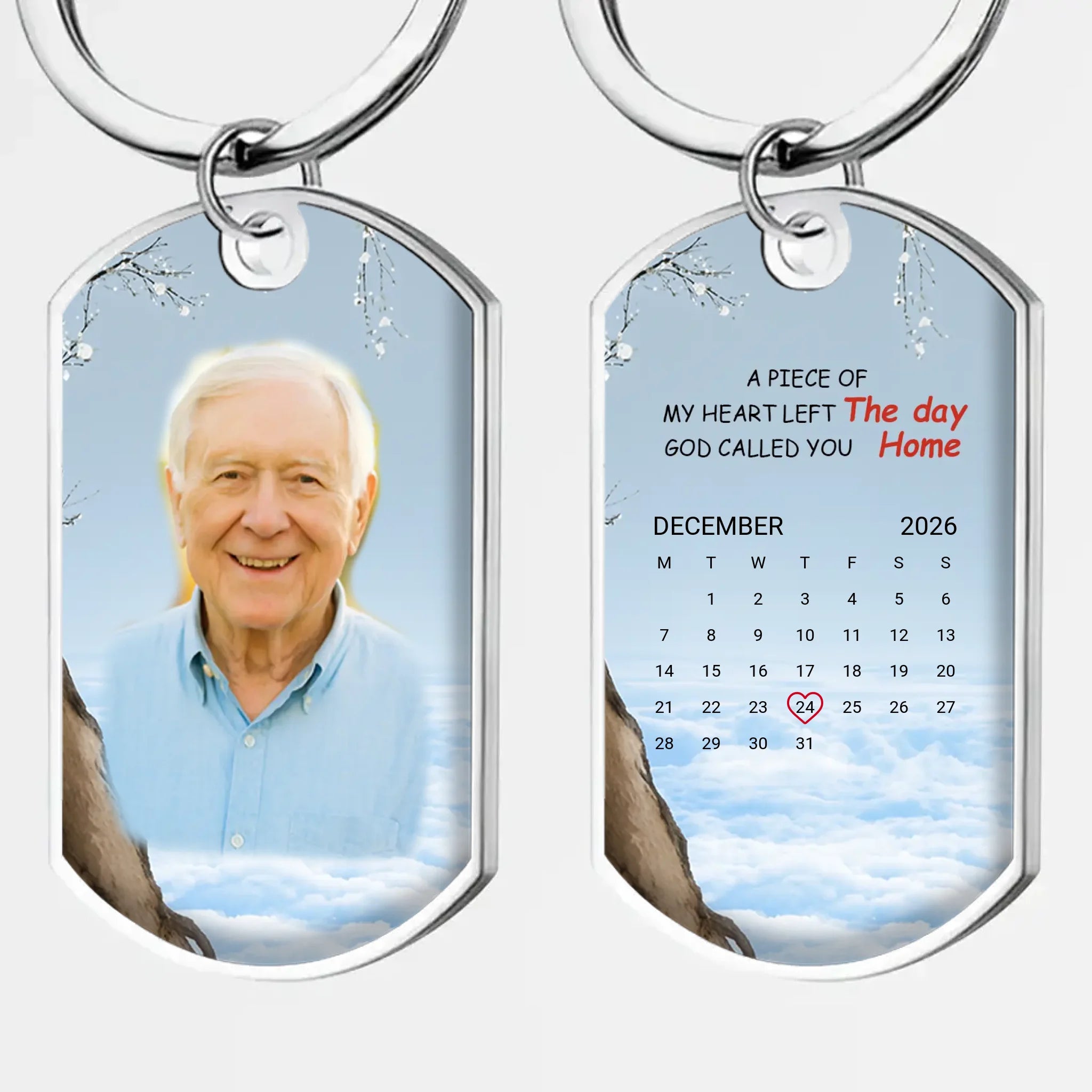 Individualized Heavenly Journey Memorial Calendar Grandparents Keychain - Custom Quote & Photo - 89Prints