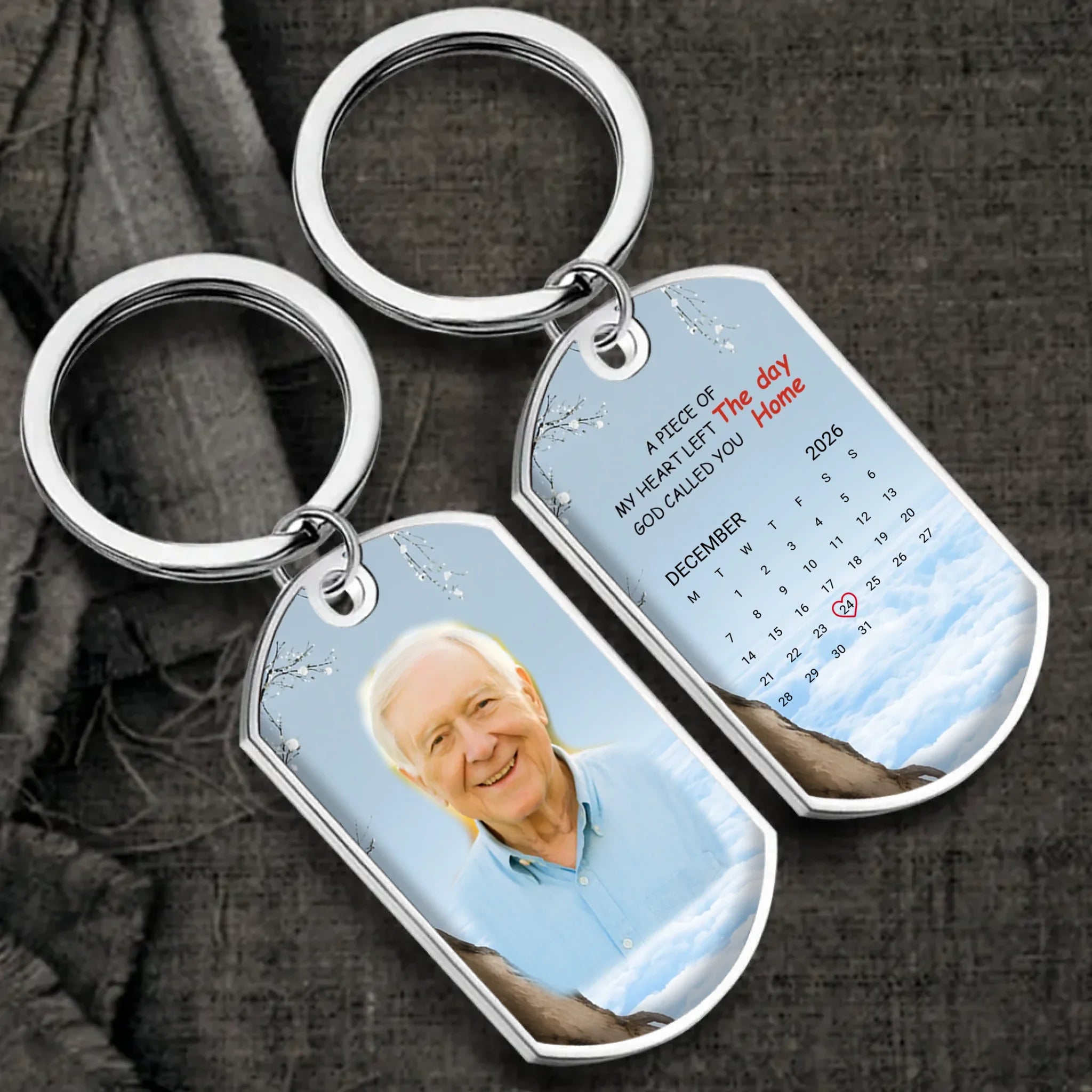 Individualized Heavenly Journey Memorial Calendar Grandparents Keychain - Custom Quote & Photo - 89Prints