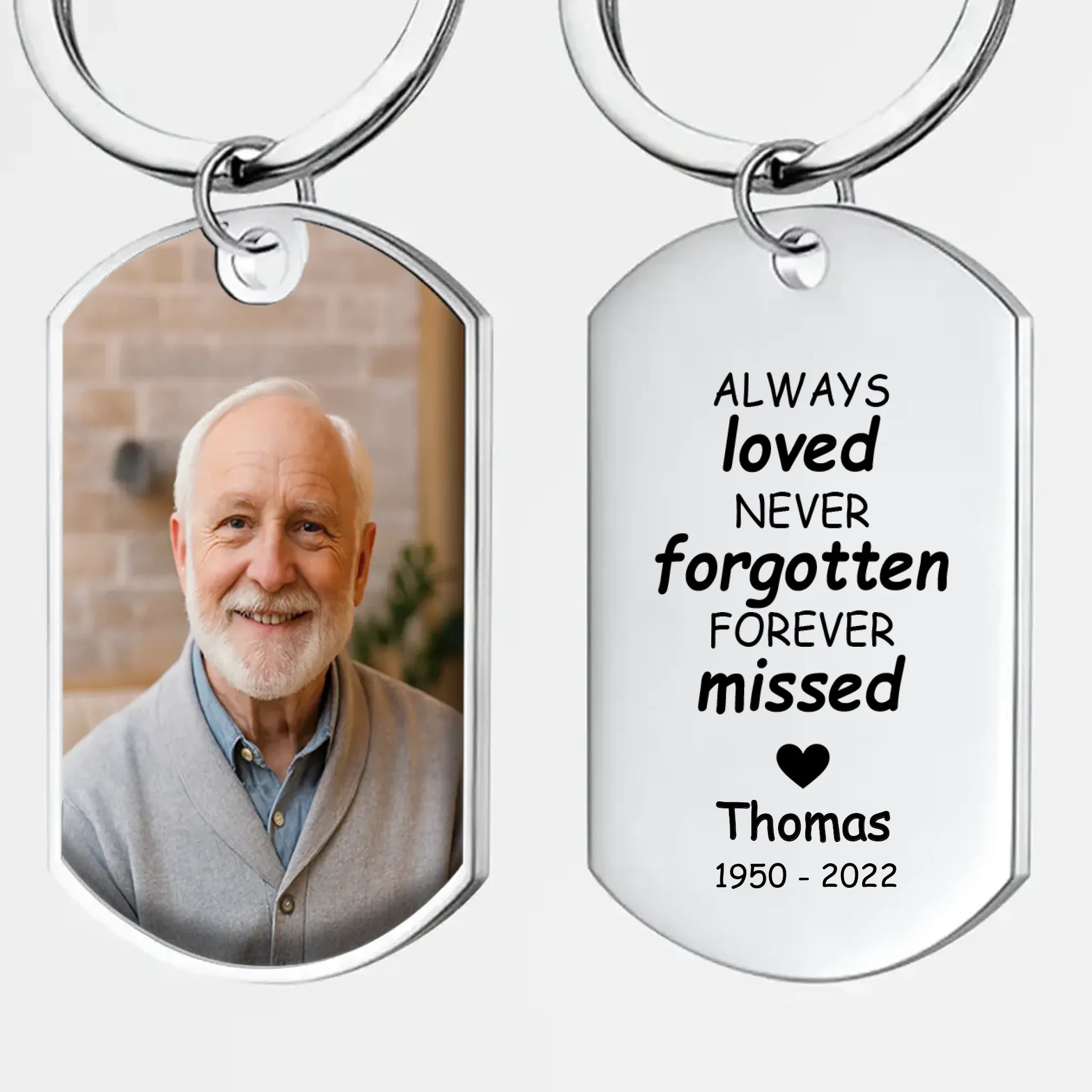 One-of-a-kind Timeless Love Cherished Photo Keychain - Always Loved Never Forgotten Engraved - 89Prints