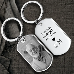 Exclusive Used To Be His Angle Heartfelt Grandparents Keychain - Custom Photo & Name Engraved  - 89Prints
