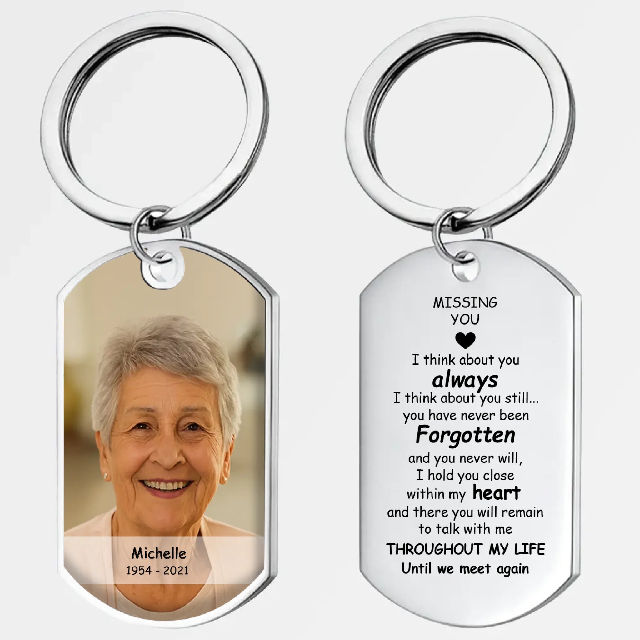 Signature Missing You In My Heart Photo Keepsake Grandparents Keychain - Engraved On One Side - 89Prints