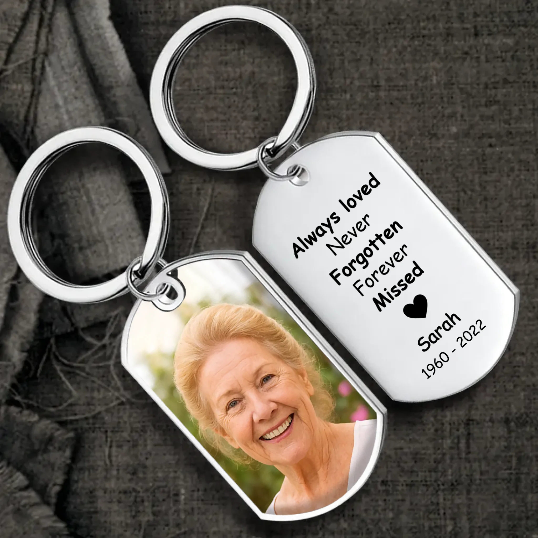 Bespoke Cherished Forever Memorial Photo Grandparents Keychain – Engraved Name and Yearside - 89Prints