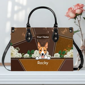 Custom Dog Art & Names for Dog Sitters - Vintage Rose Leather Handbag - 89Prints