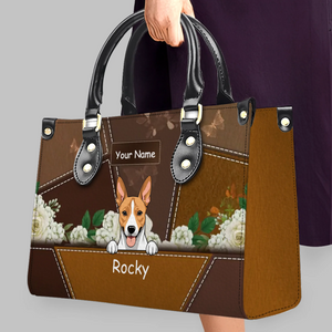 Custom Dog Art & Names for Dog Sitters - Vintage Rose Leather Handbag - 89Prints