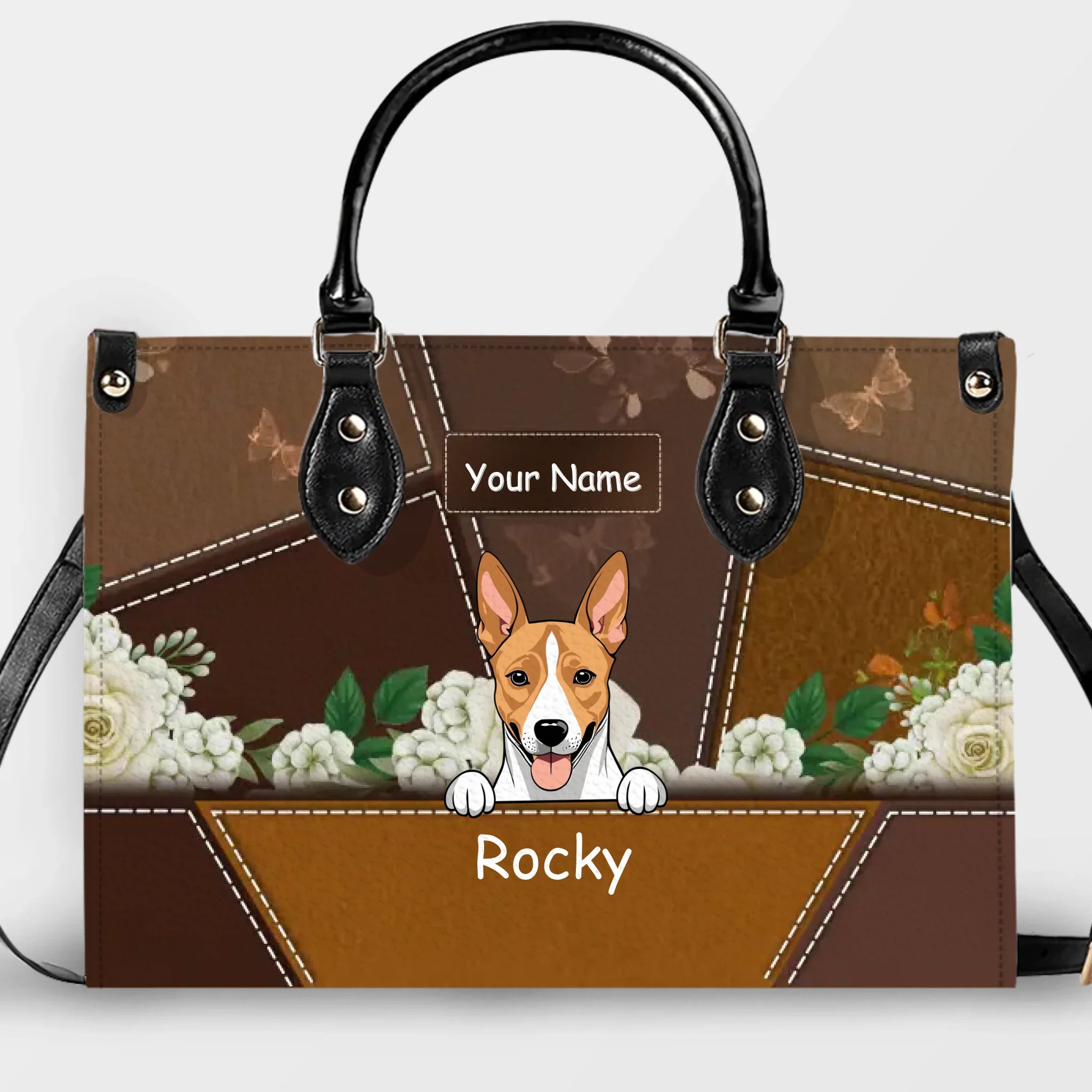 Custom Dog Art & Names for Dog Sitters - Vintage Rose Leather Handbag - 89Prints