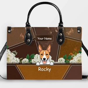 Custom Dog Art & Names for Dog Sitters - Vintage Rose Leather Handbag - 89Prints